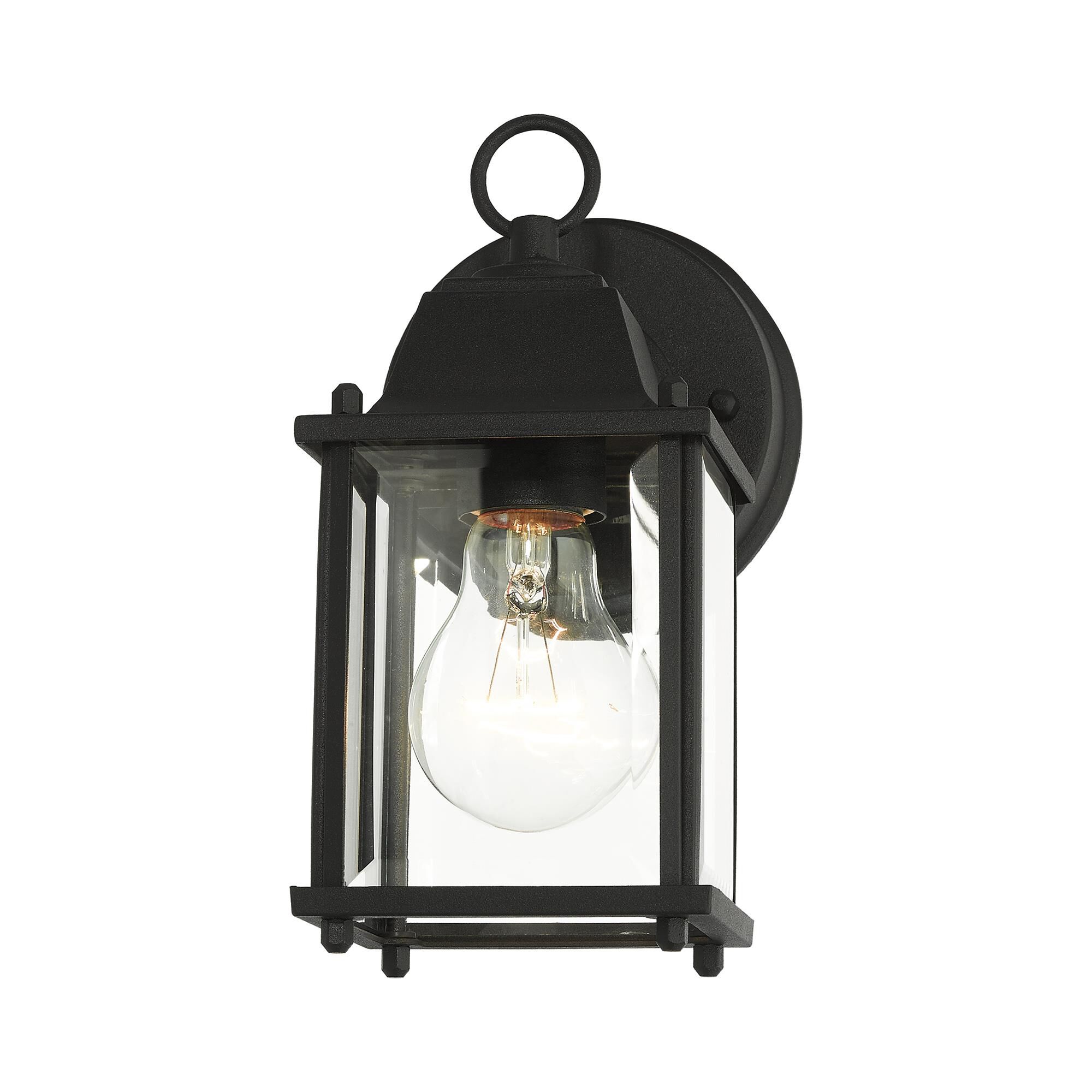 Shown in Textured Black finish and Clear Beveled glass and Clear Beveled Glass shade