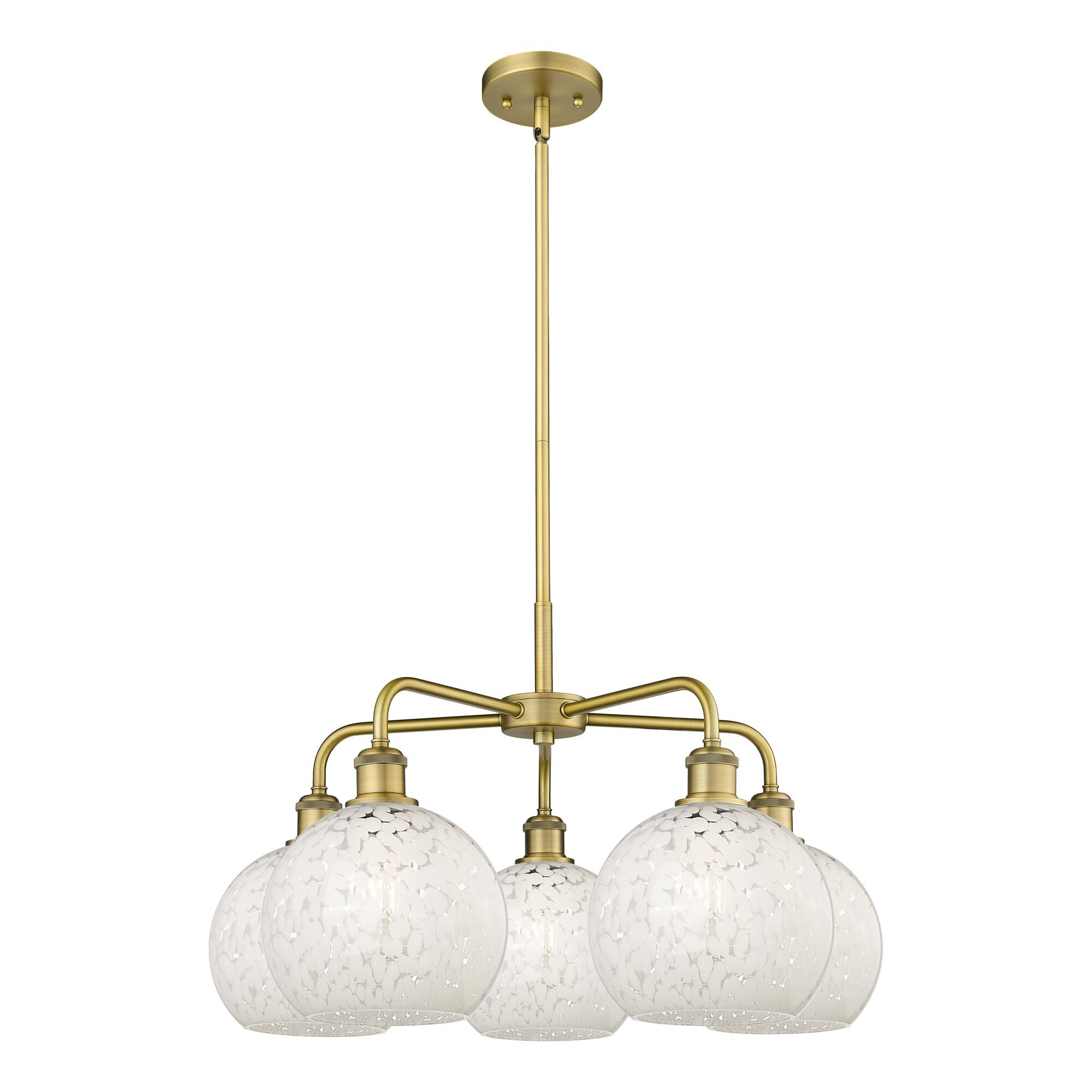 Shown in Brushed Brass finish and White Mouchette glass