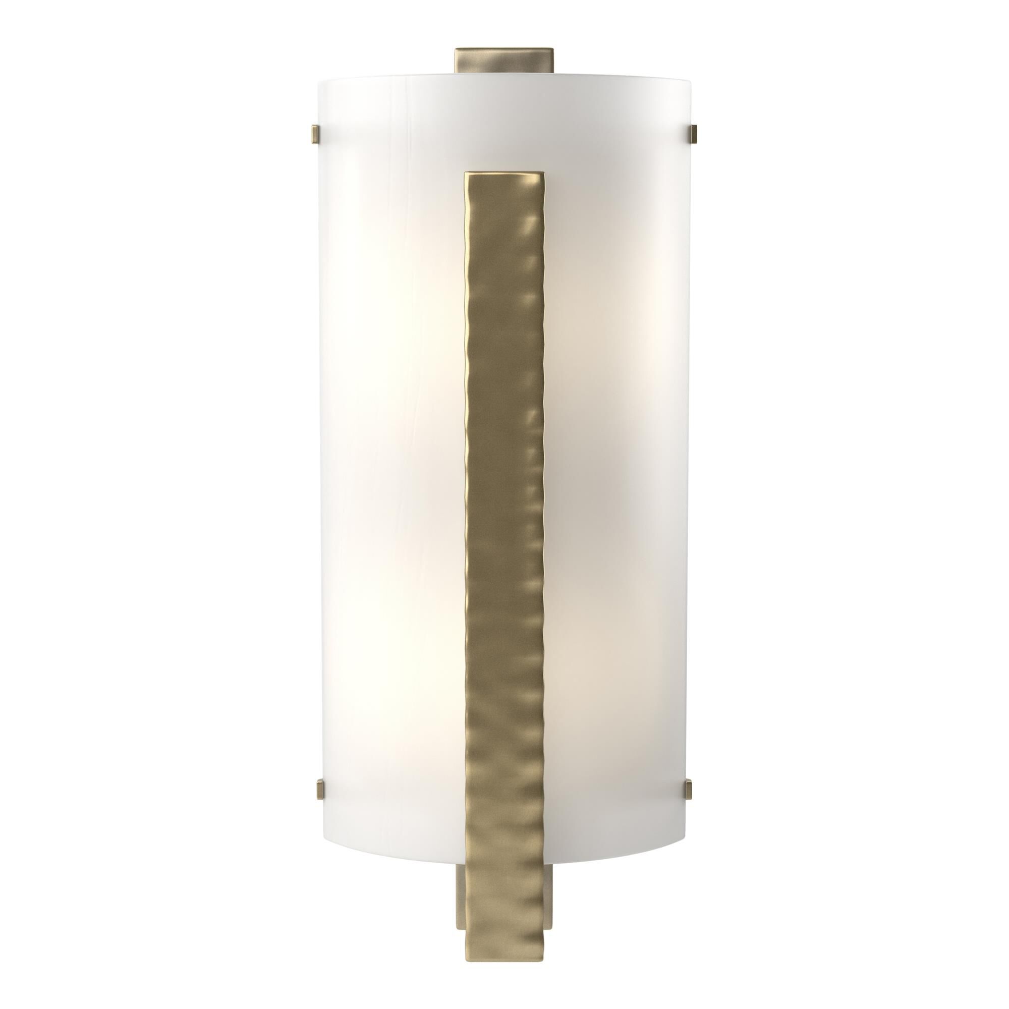 Shown in Modern Brass finish and White Art glass