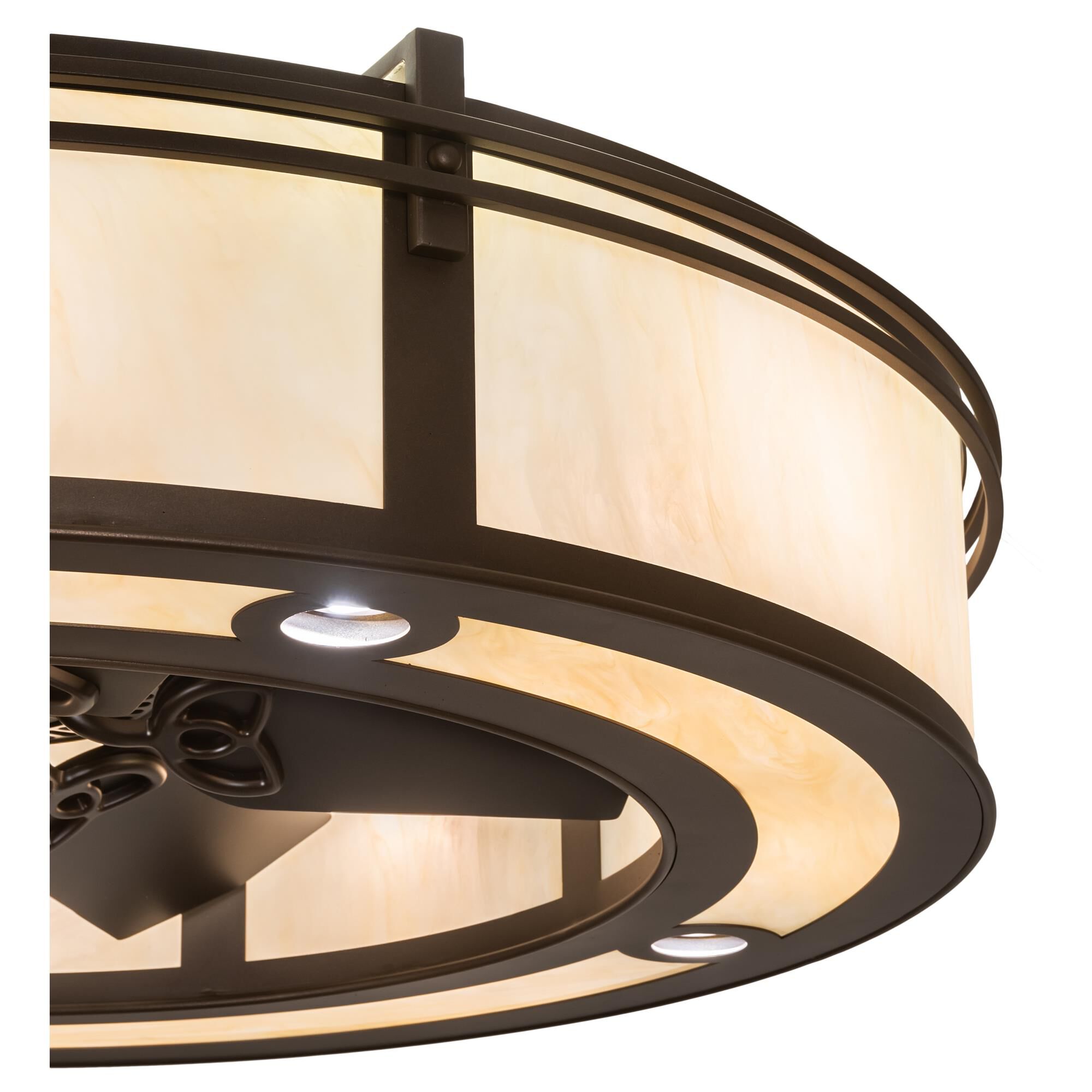 Shown in Bronze Finish finish and Beige glass