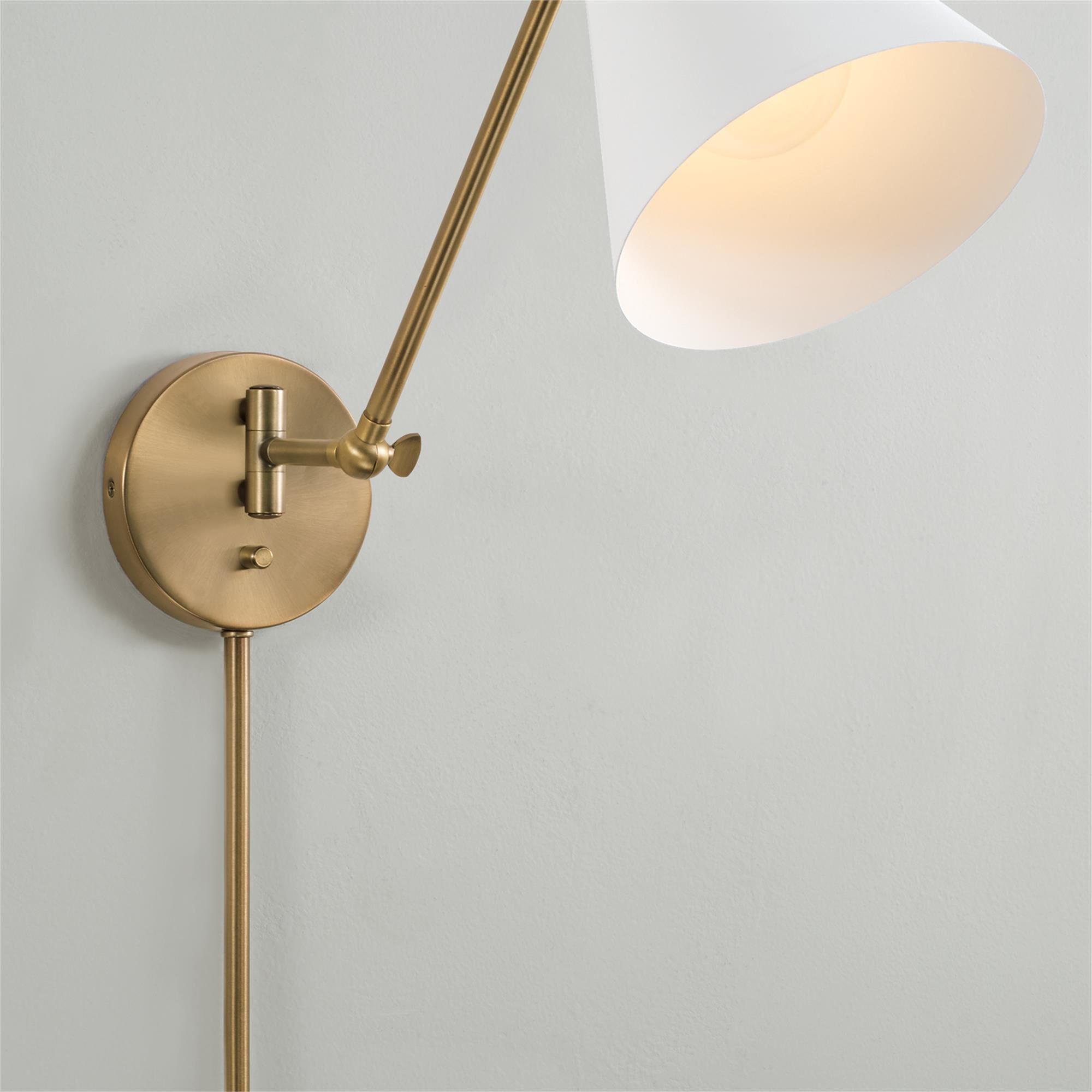 Shown in Aged Brass and White finish and White Metal  with White Interior shade