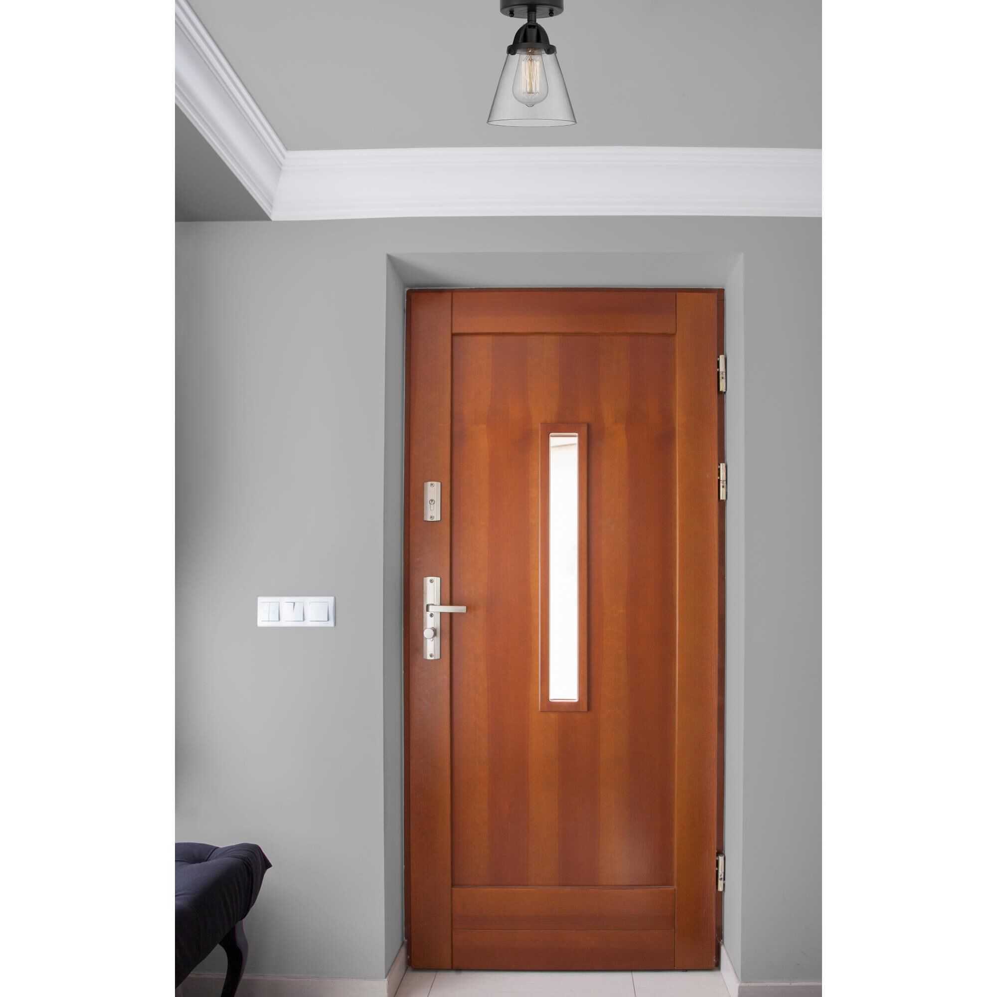 Shown in Matte Black finish and Clear Small Cone glass and No Shade shade