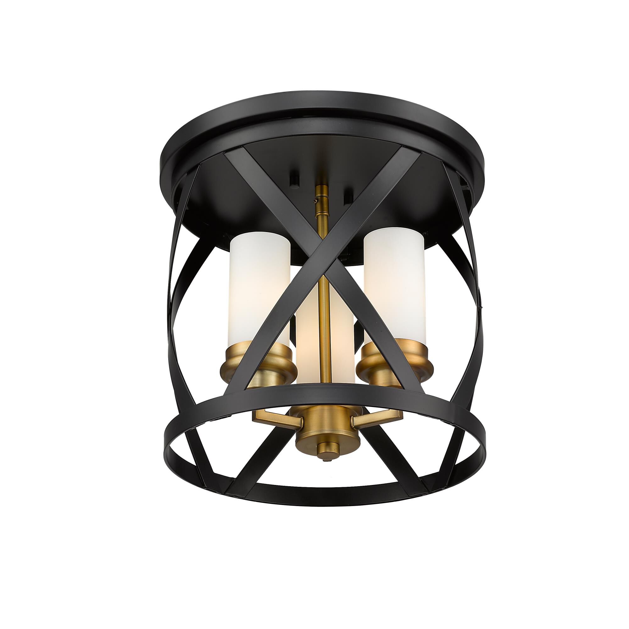 Shown in Matte Black + Olde Brass finish and Glass shade