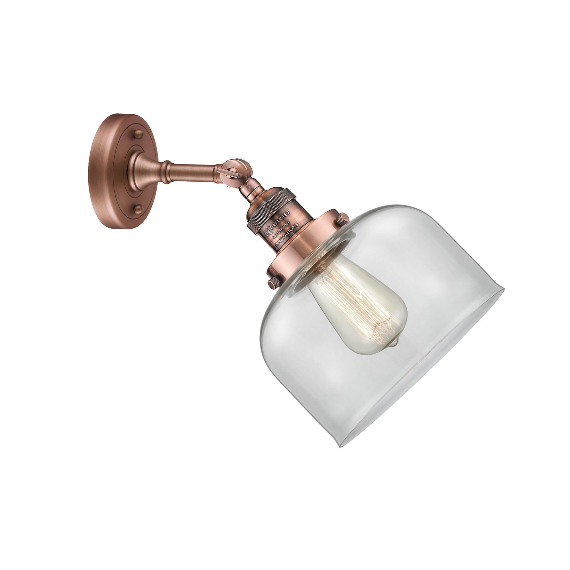 Shown in Antique Copper finish and Clear glass and None accent