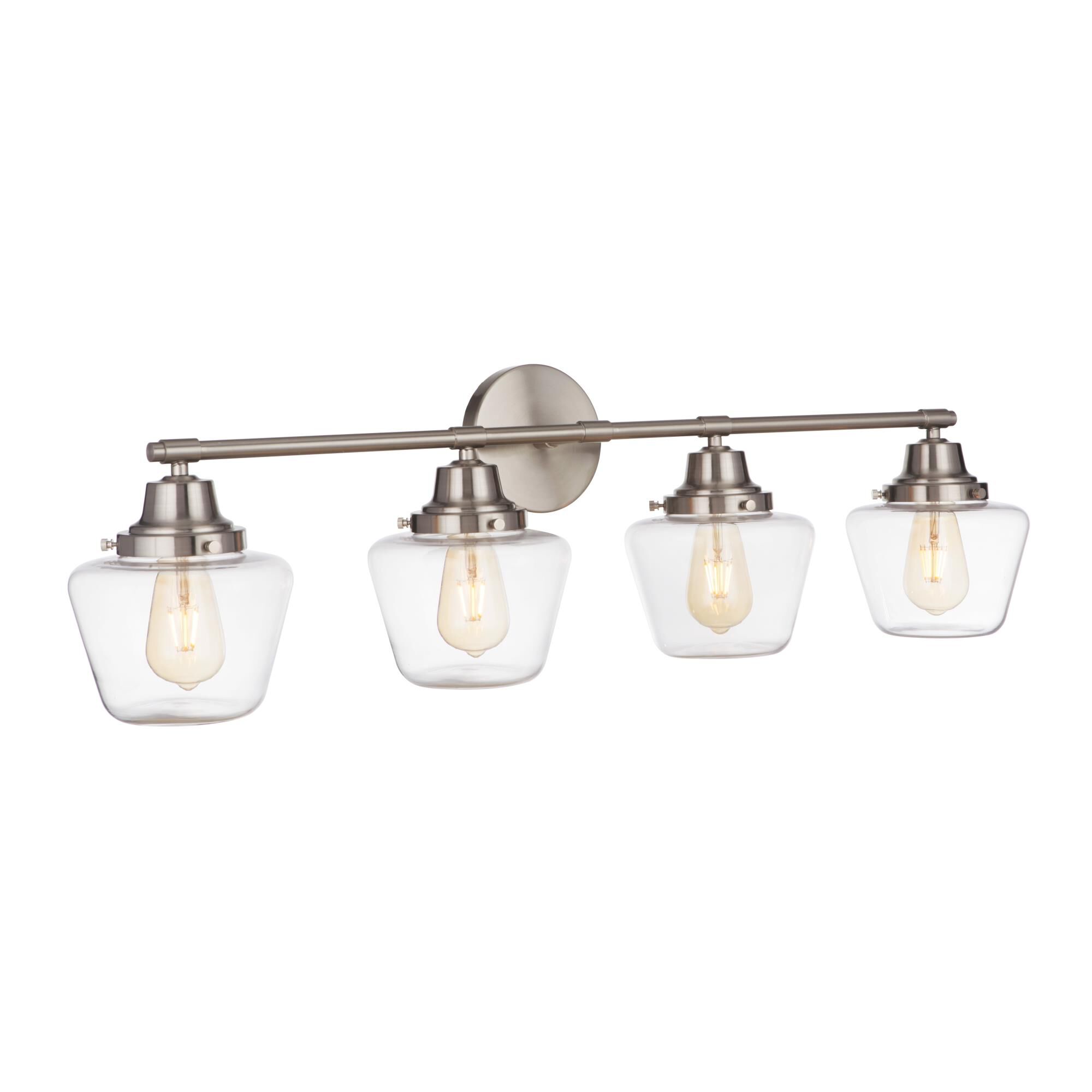 Shown in Brushed Polished Nickel finish and Clear glass and Glass shade