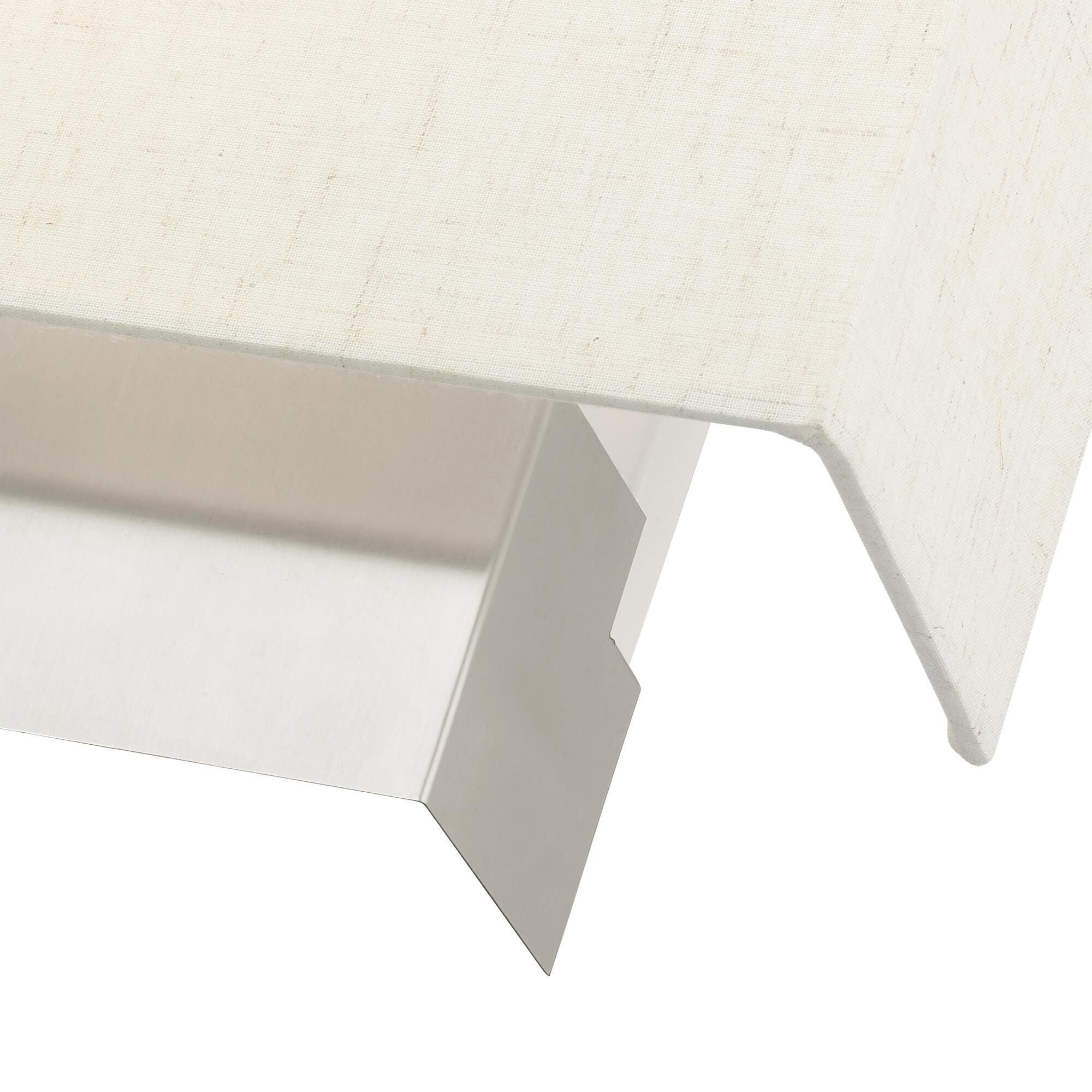 Shown in Brushed Nickel finish and Hand Crafted Hardback  Completely Finished With Oatmeal Color Fabric Outside and White Color Fabr shade