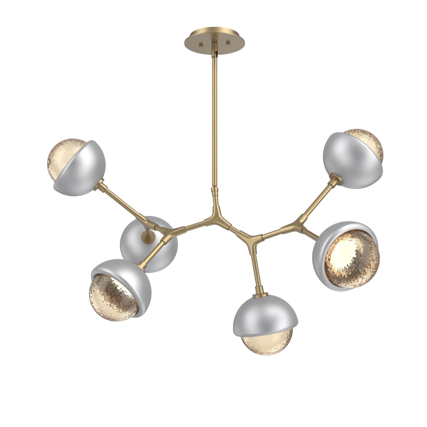 Shown in Gilded Brass finish and Amber glass and Classic Silver accent