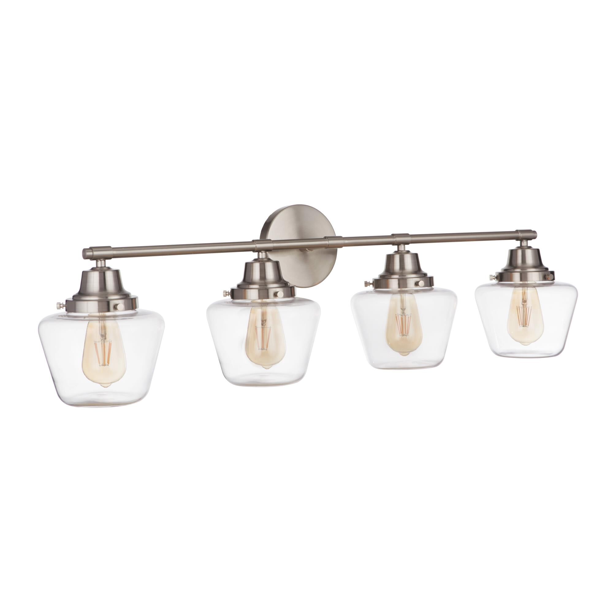 Shown in Brushed Polished Nickel finish and Clear glass and Glass shade