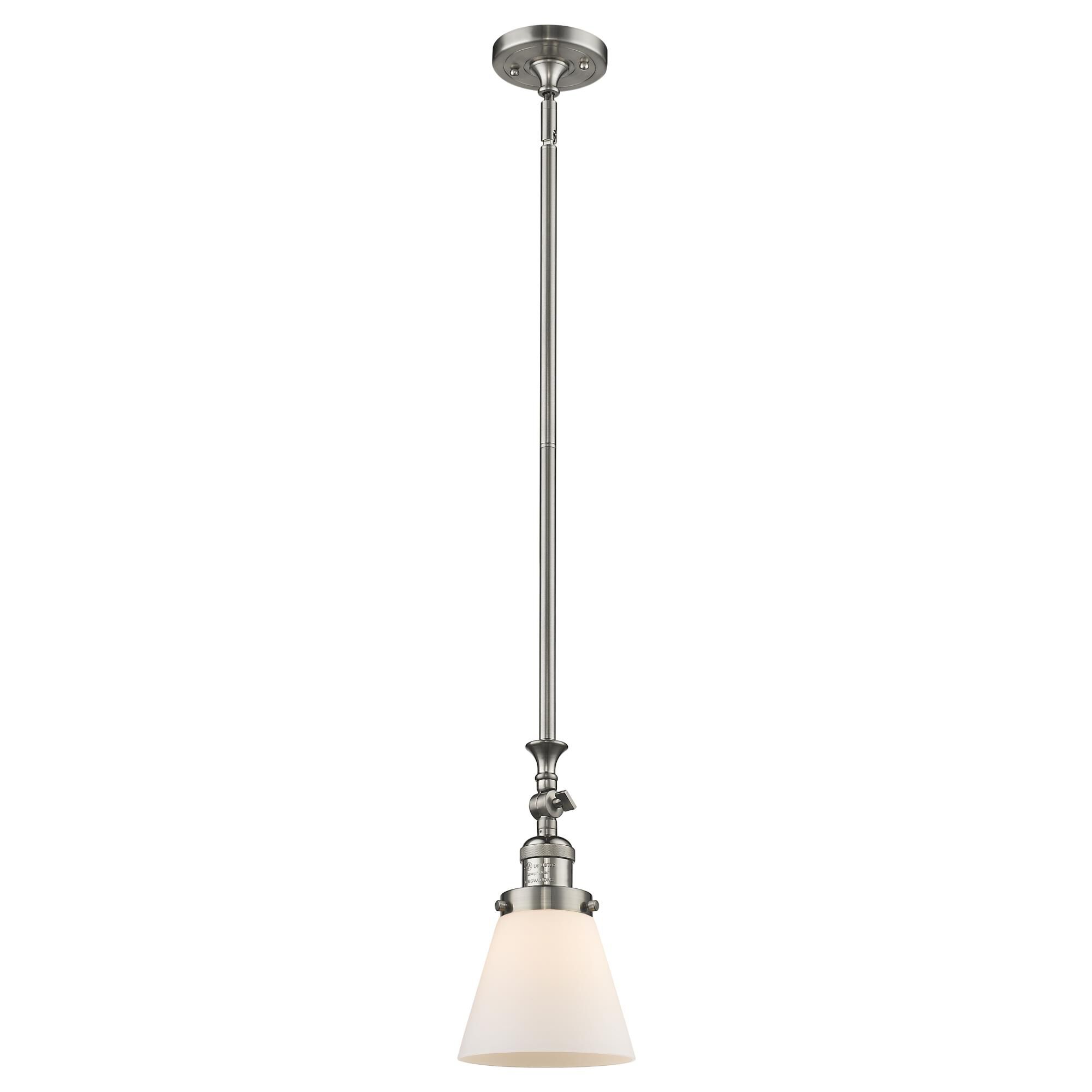 Shown in Brushed Satin Nickel finish and Matte White Cased glass