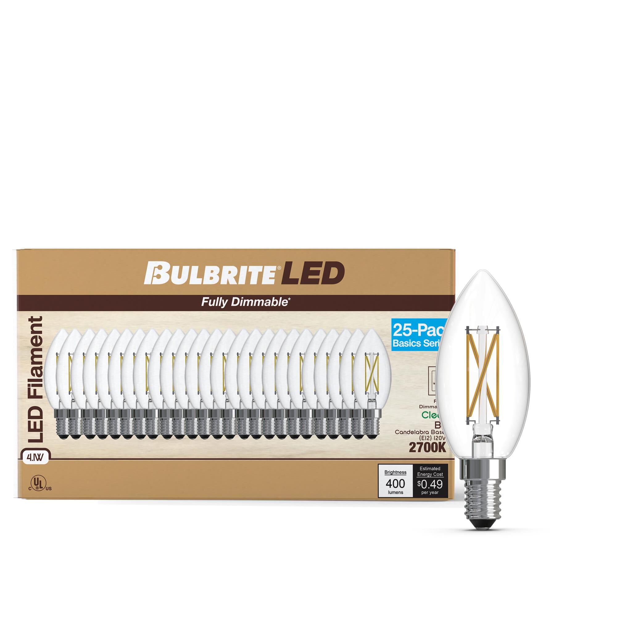 Clear B11 Base E12 2700K LED Light Bulb Pack of 25,