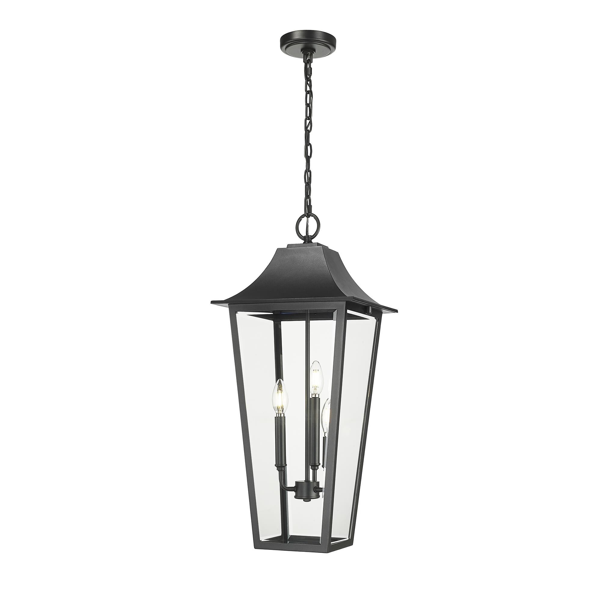 Shown in Black finish and Clear Beveled glass and Clear Beveled shade