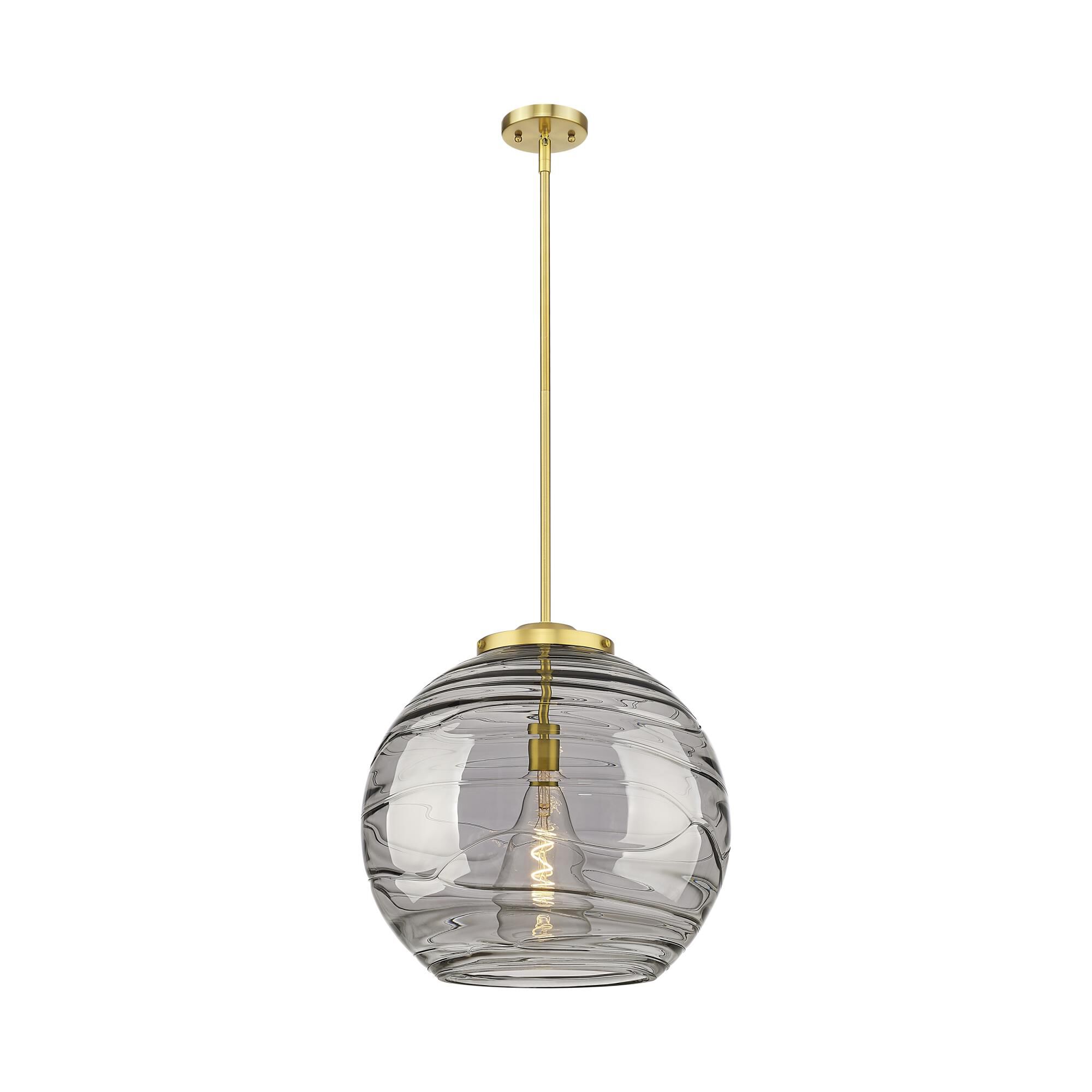 Shown in Satin Gold finish and Light Smoke Deco Swirl glass