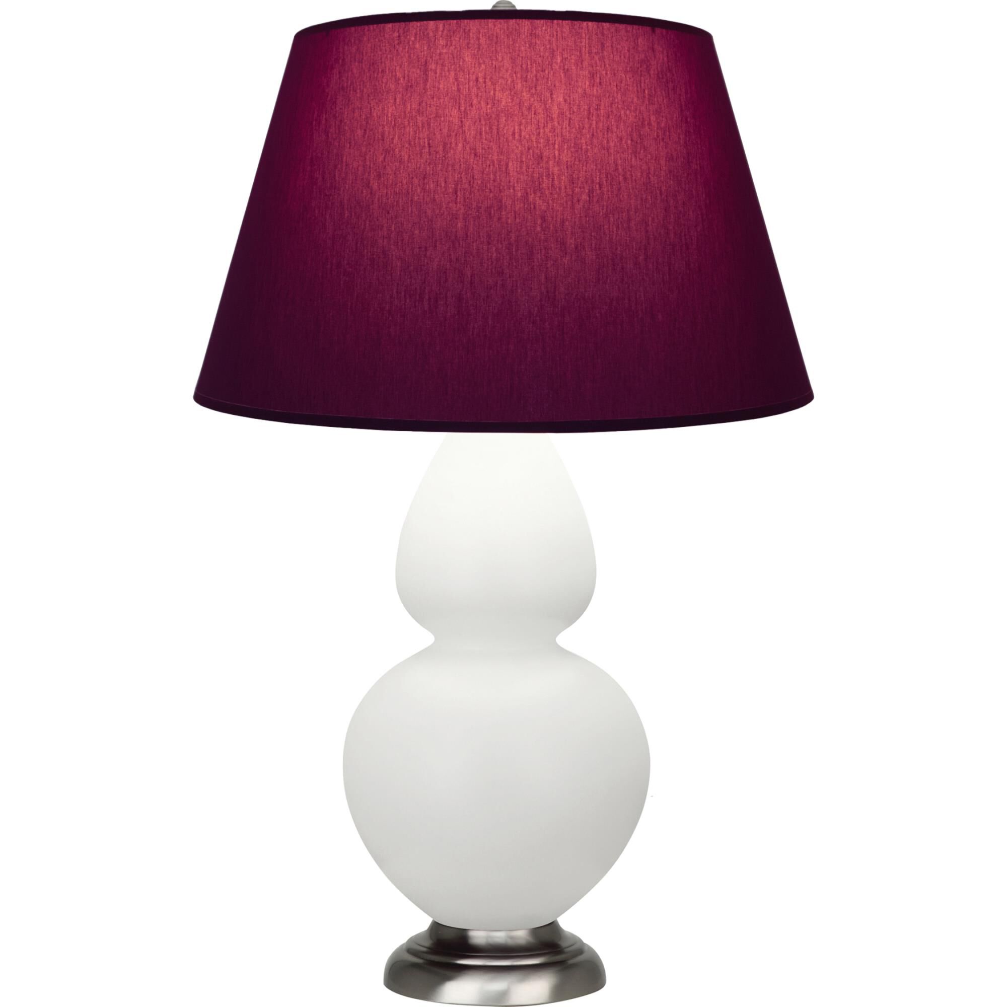 Shown in Matte Lily finish and Plum and Lavender shade and Antique Silver accent