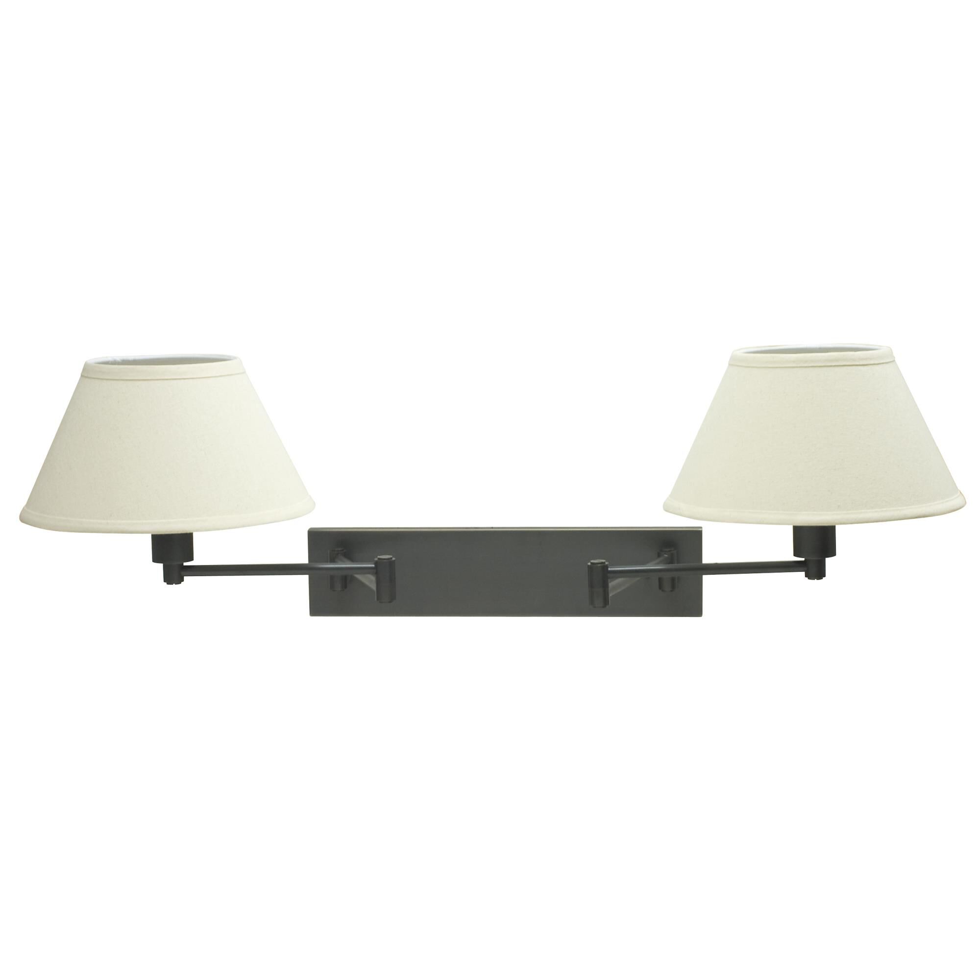 Shown in Oil Rubbed Bronze finish and Off-White Linen Hardback shade