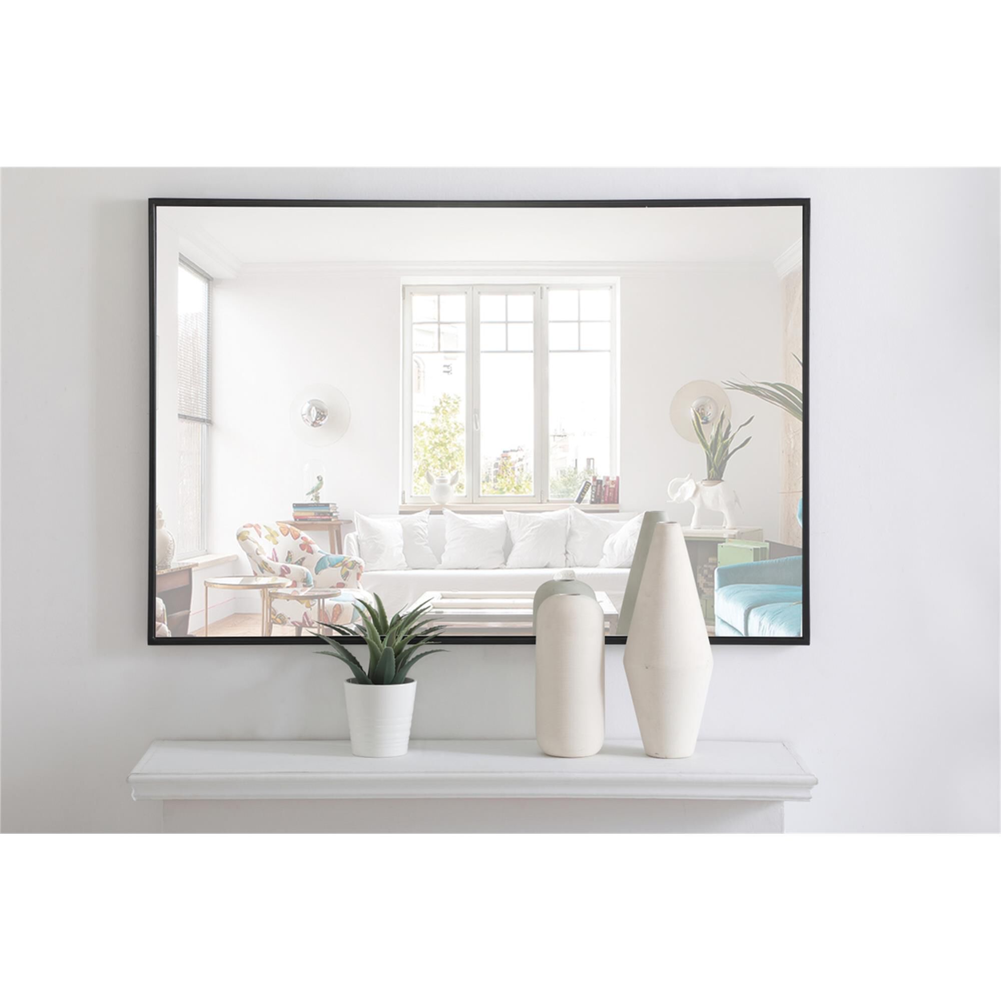 Shown in Black finish and Clear Mirror Beveled glass
