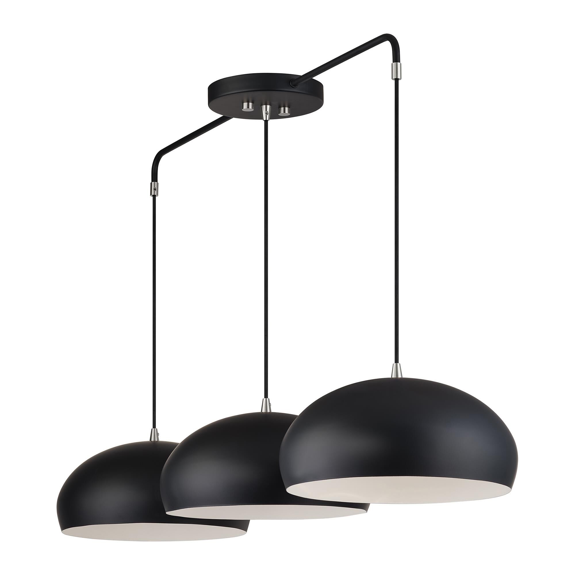 Shown in Black with Brushed Nickel Accents finish and Black Steel with Shiny White Inside shade