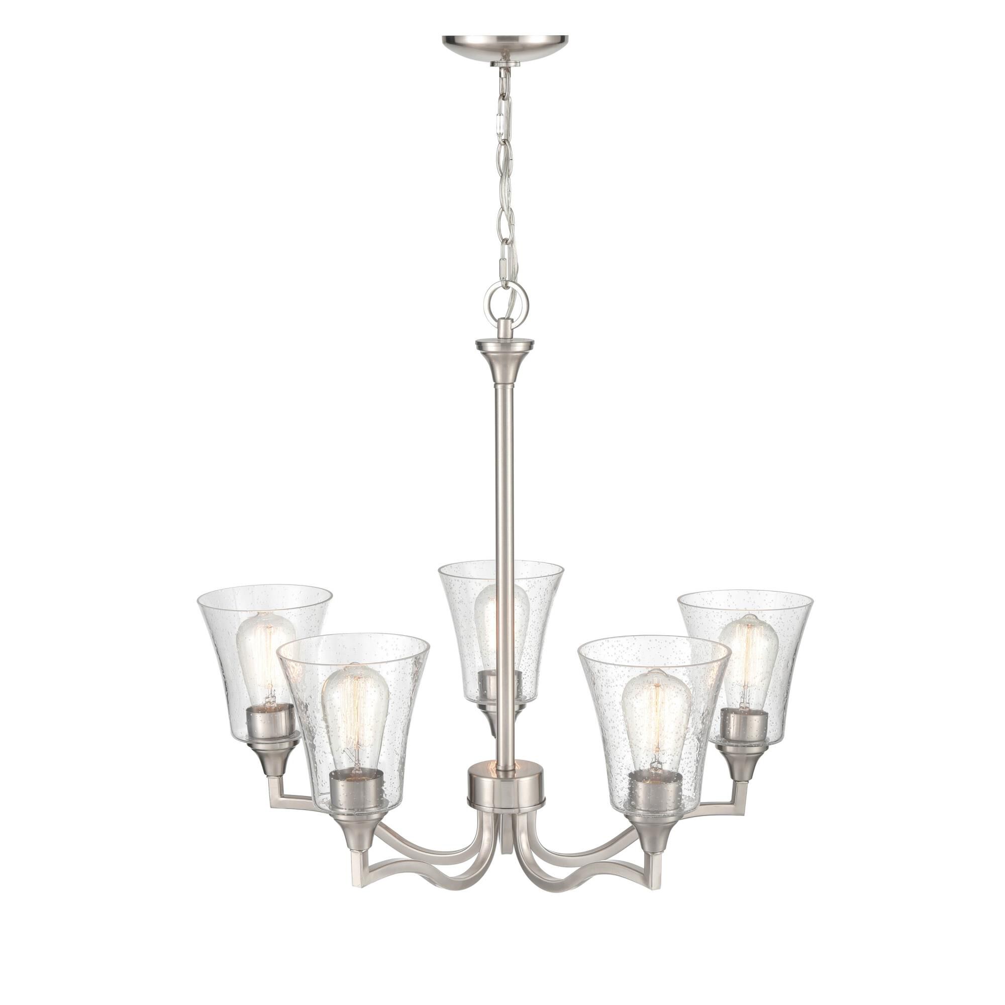 Shown in Brushed Nickel finish and Clear Seeded glass