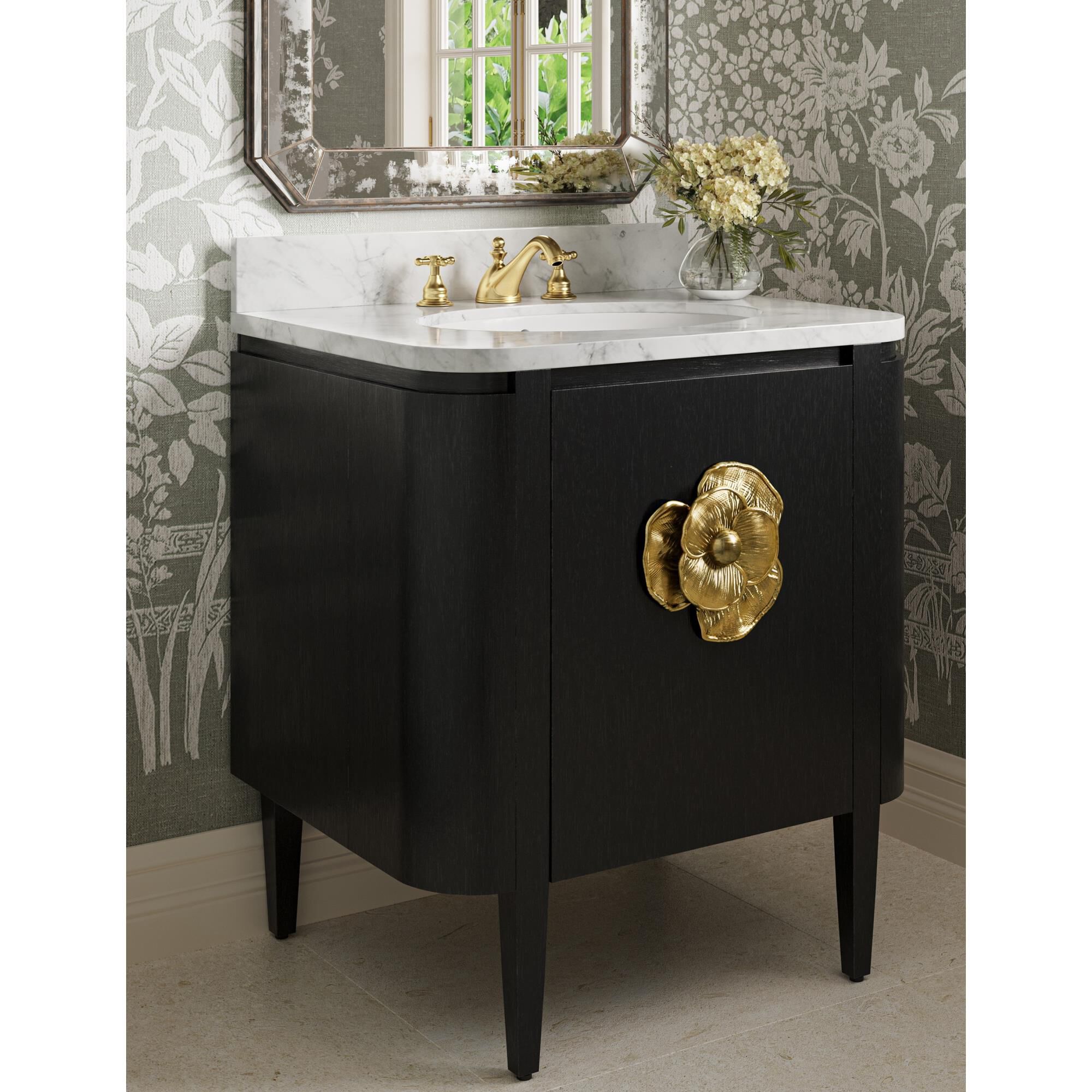 Shown in Caviar Black, Natural, White, Light Antique Brass finish