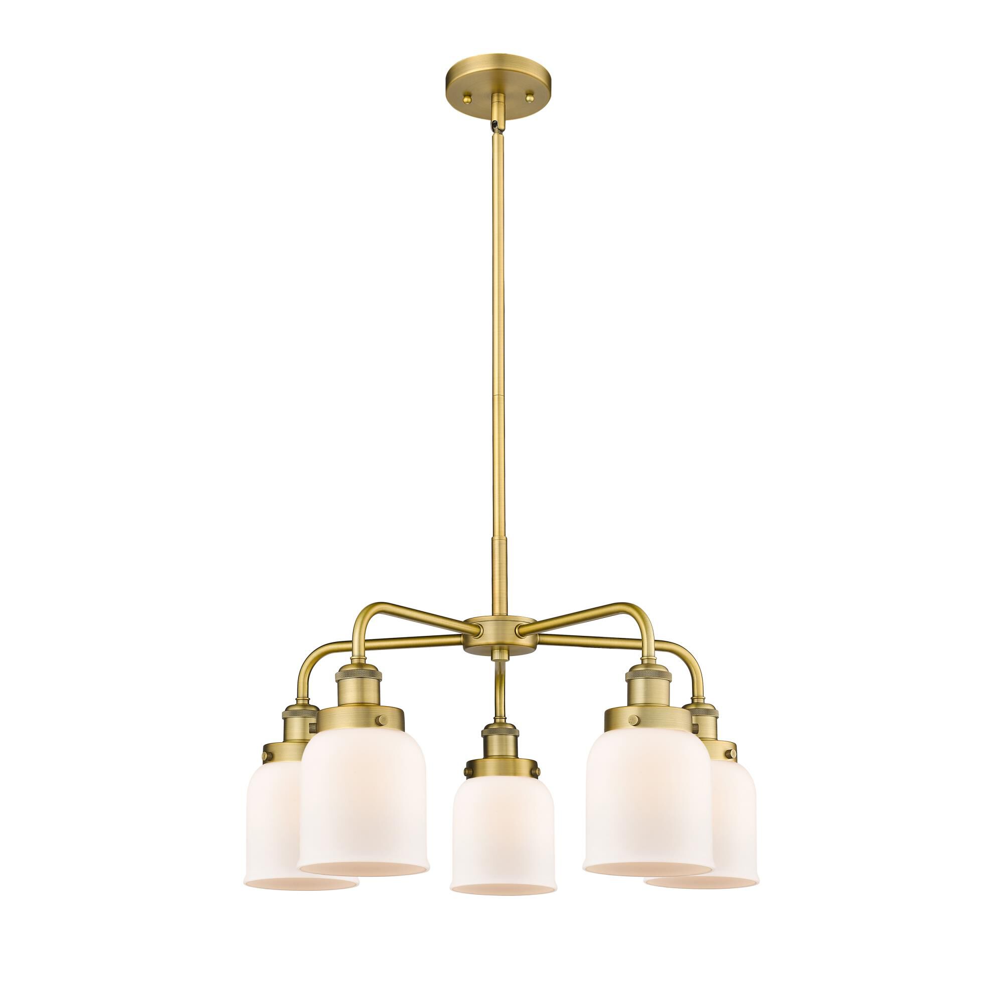 Shown in Brushed Brass finish and Matte White glass