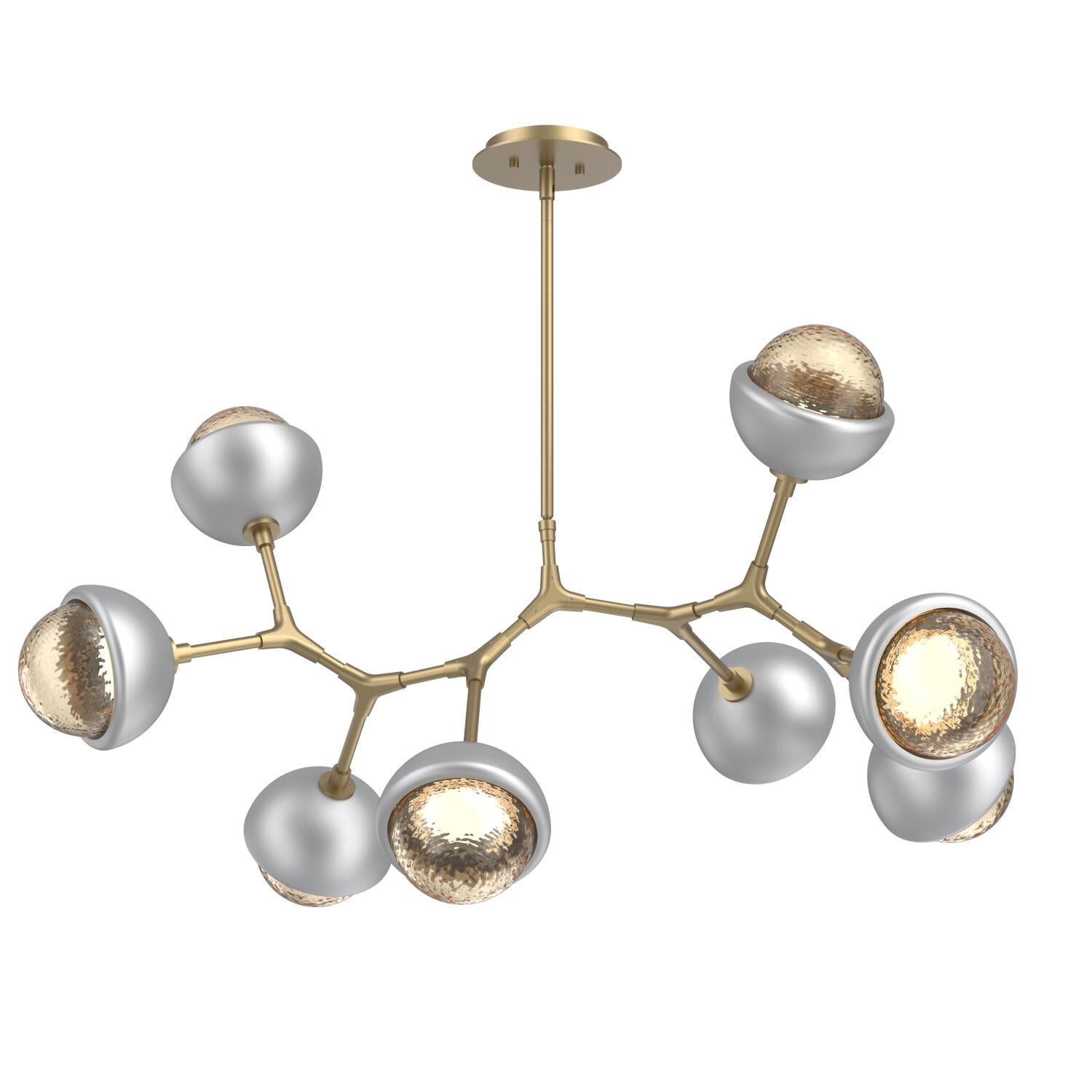 Shown in Gilded Brass finish and Amber glass and Classic Silver accent