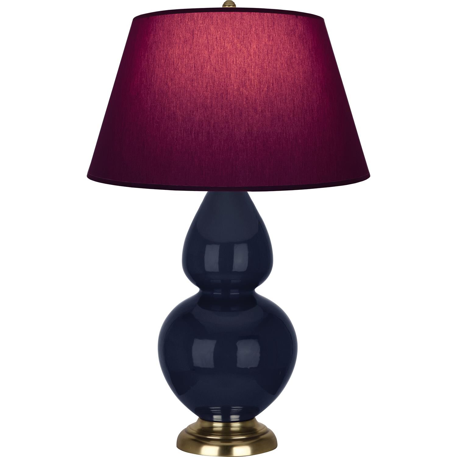 Shown in Midnight Blue finish and Plum and Lavender shade and Antique Brass accent
