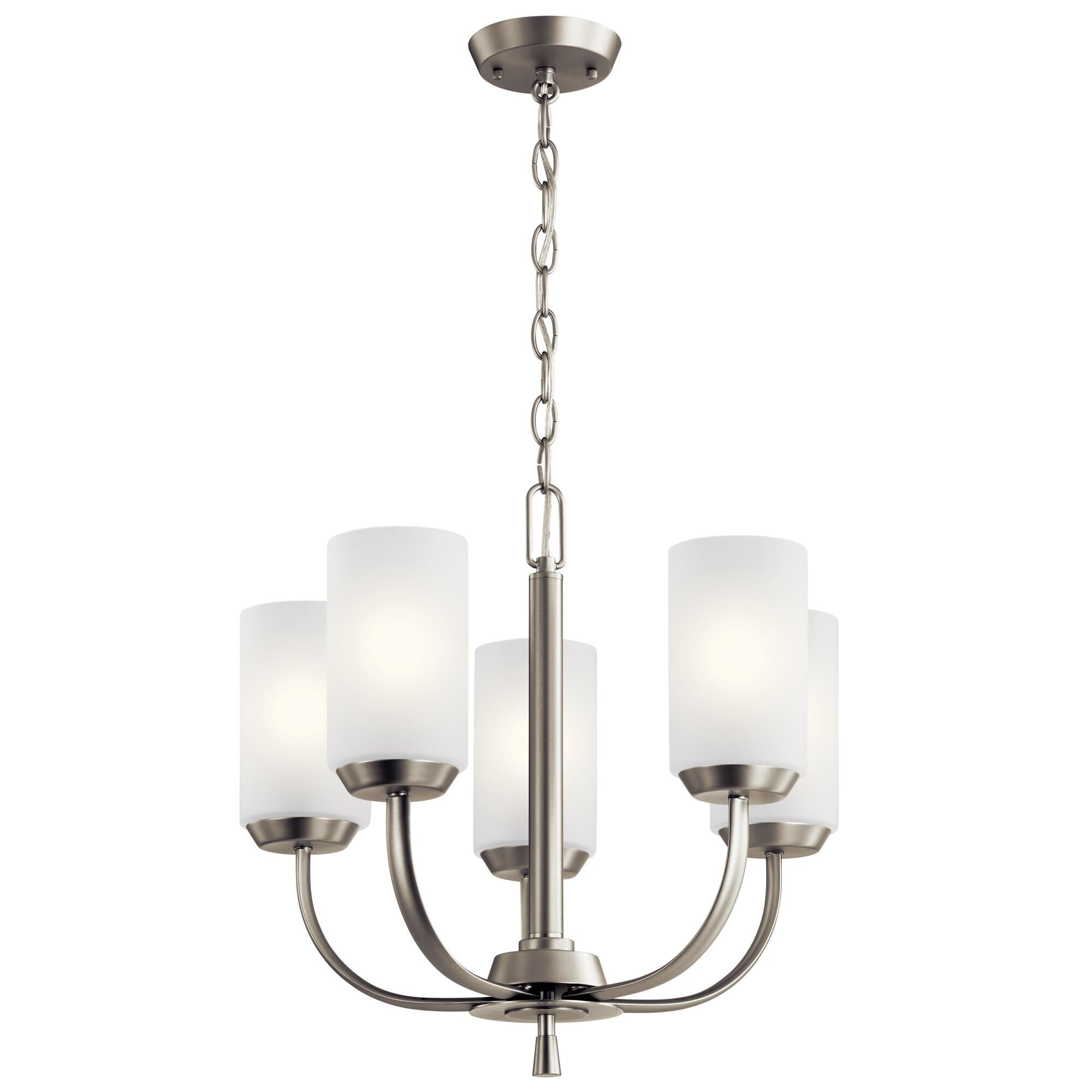 Shown in Brushed Nickel finish and Satin Etched glass