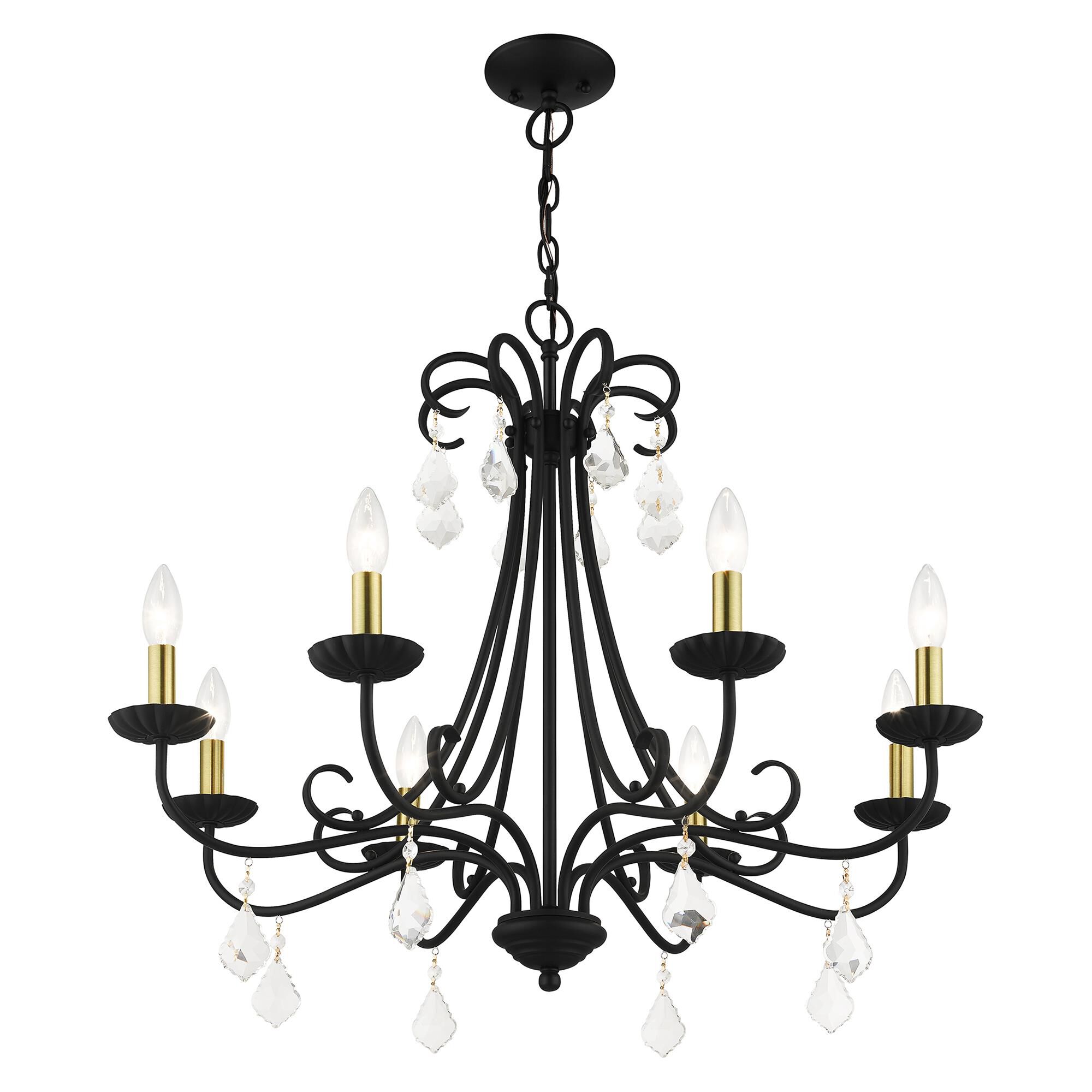 Shown in Black with Antique Brass Accents finish and Clear Crystals glass