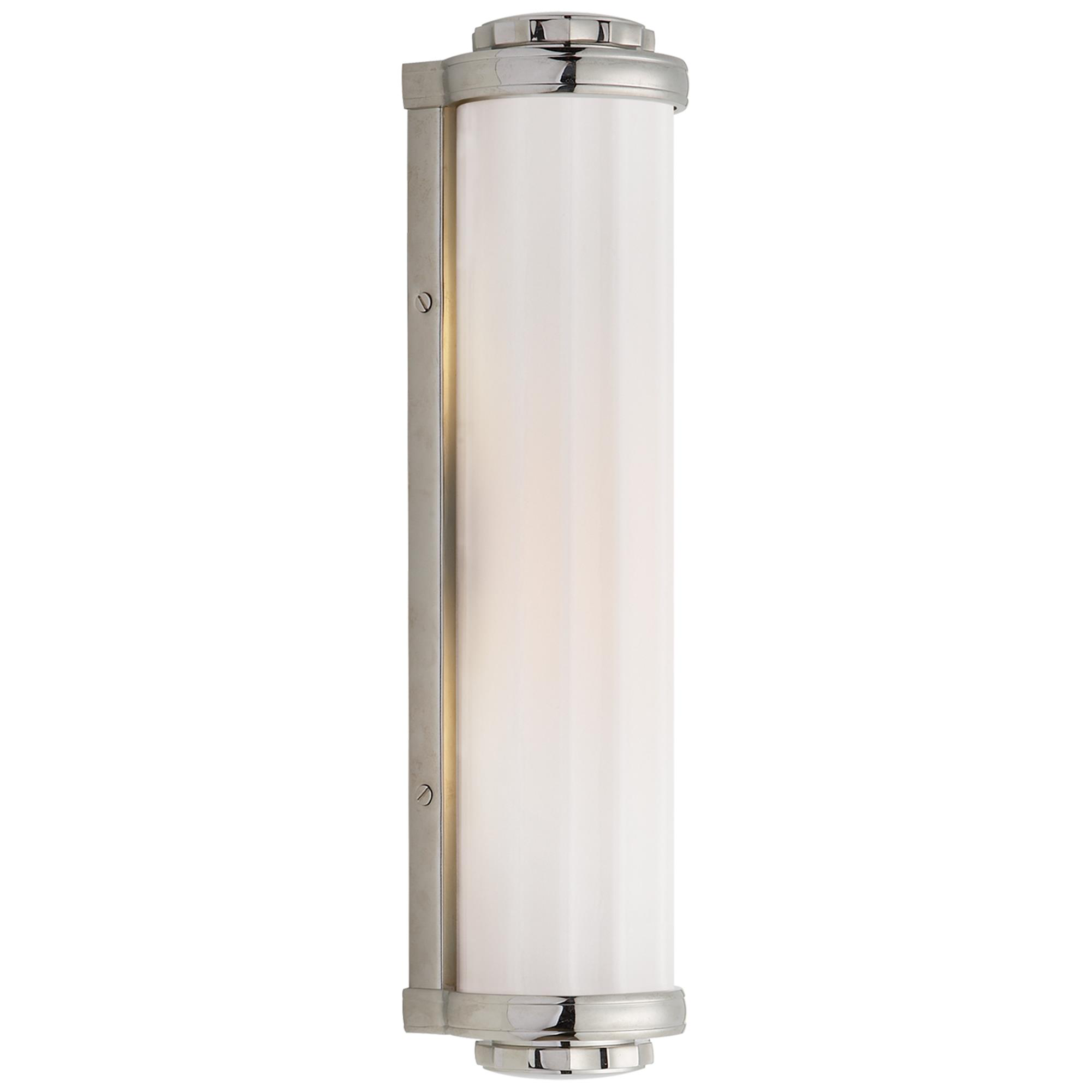 Shown in Polished Nickel finish and White glass