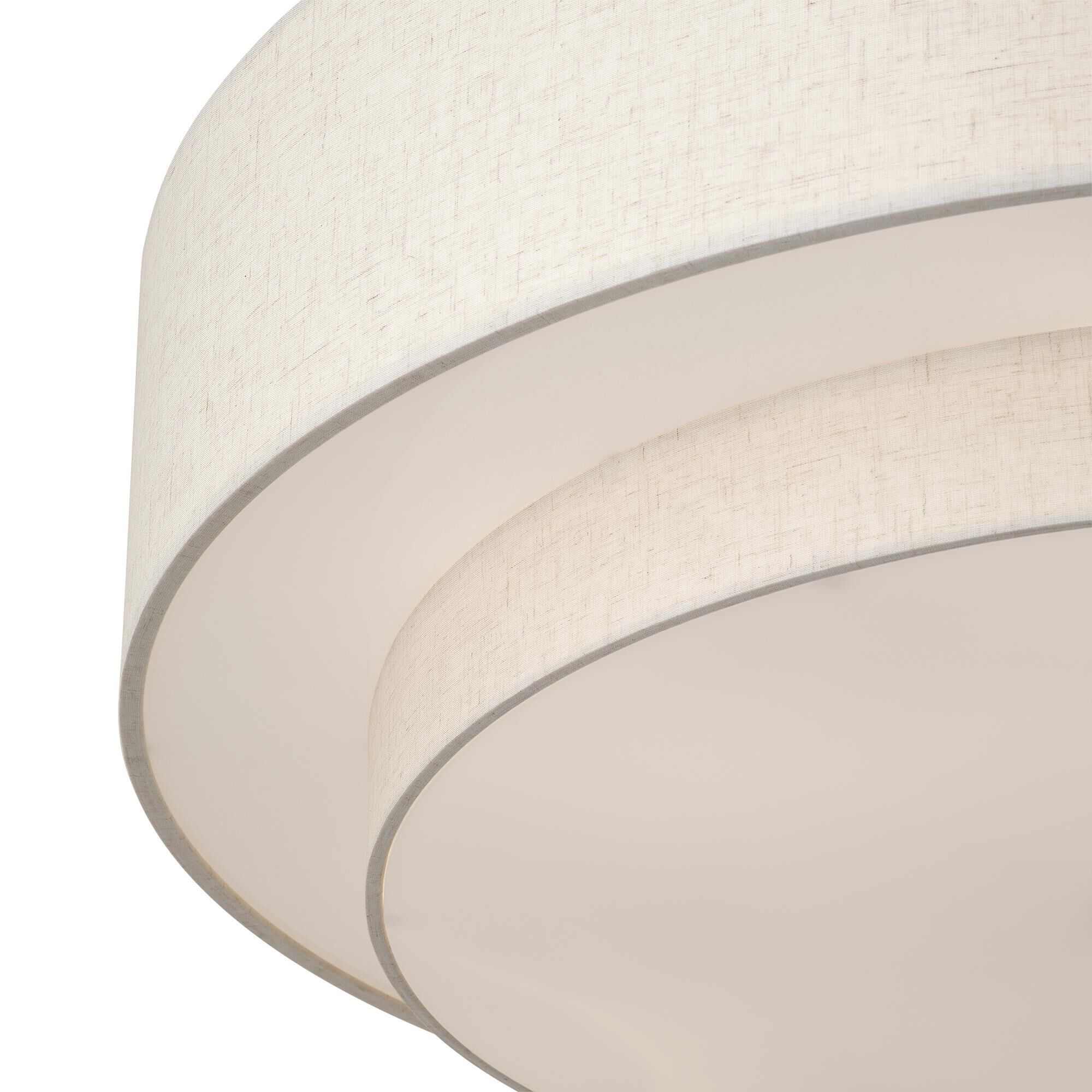 Shown in Antique Brass finish and Hand Crafted Oatmeal Color Fabric with White Color Inside shade