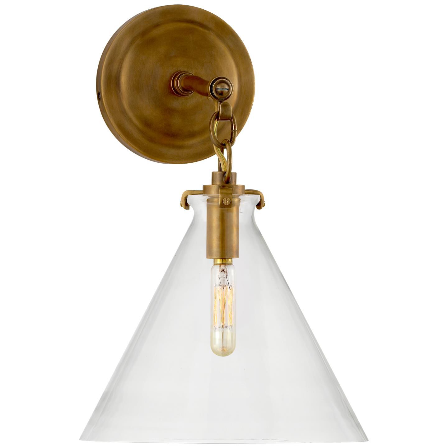 Shown in Hand-Rubbed Antique Brass finish and Clear glass