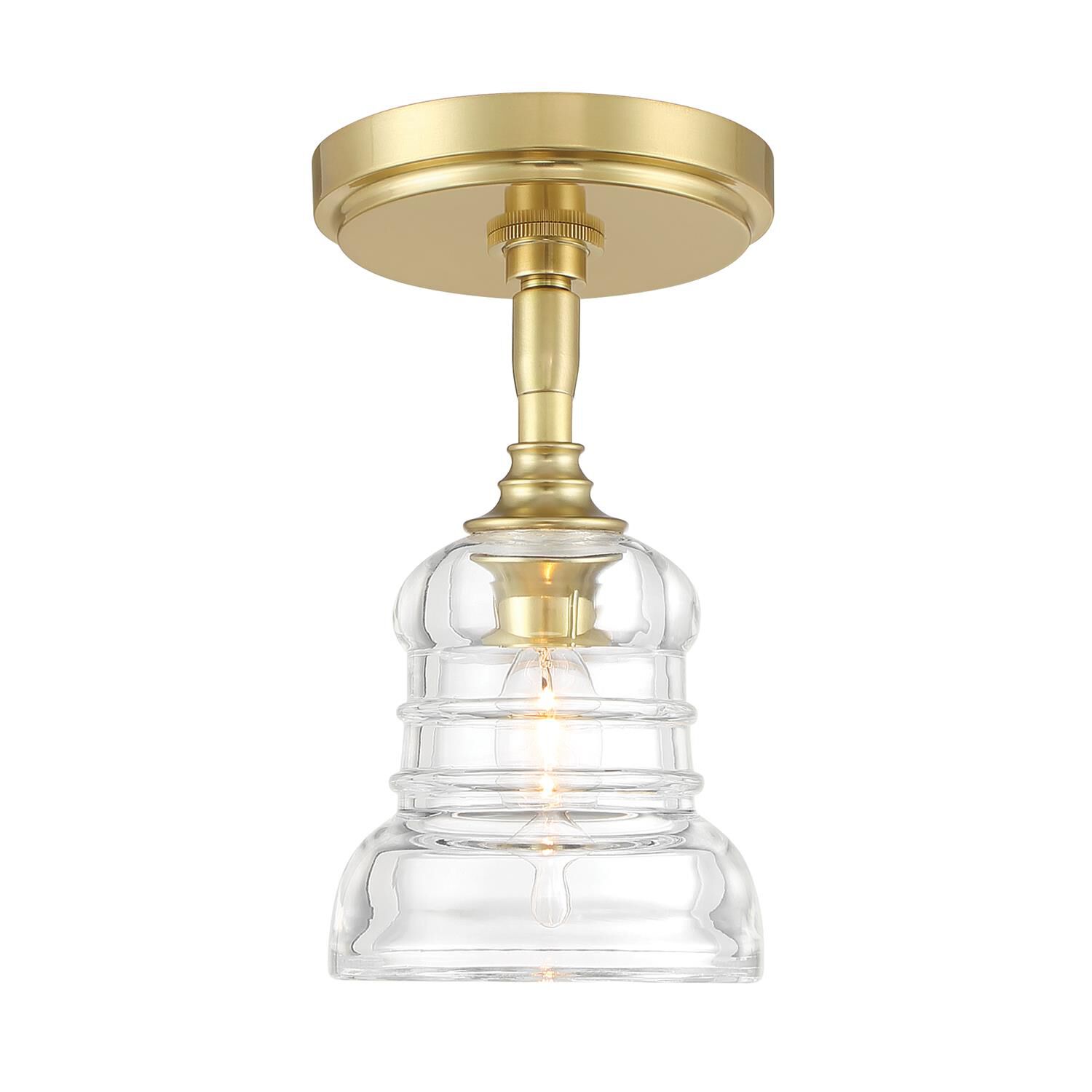 Shown in Aged Brass finish and Clear glass