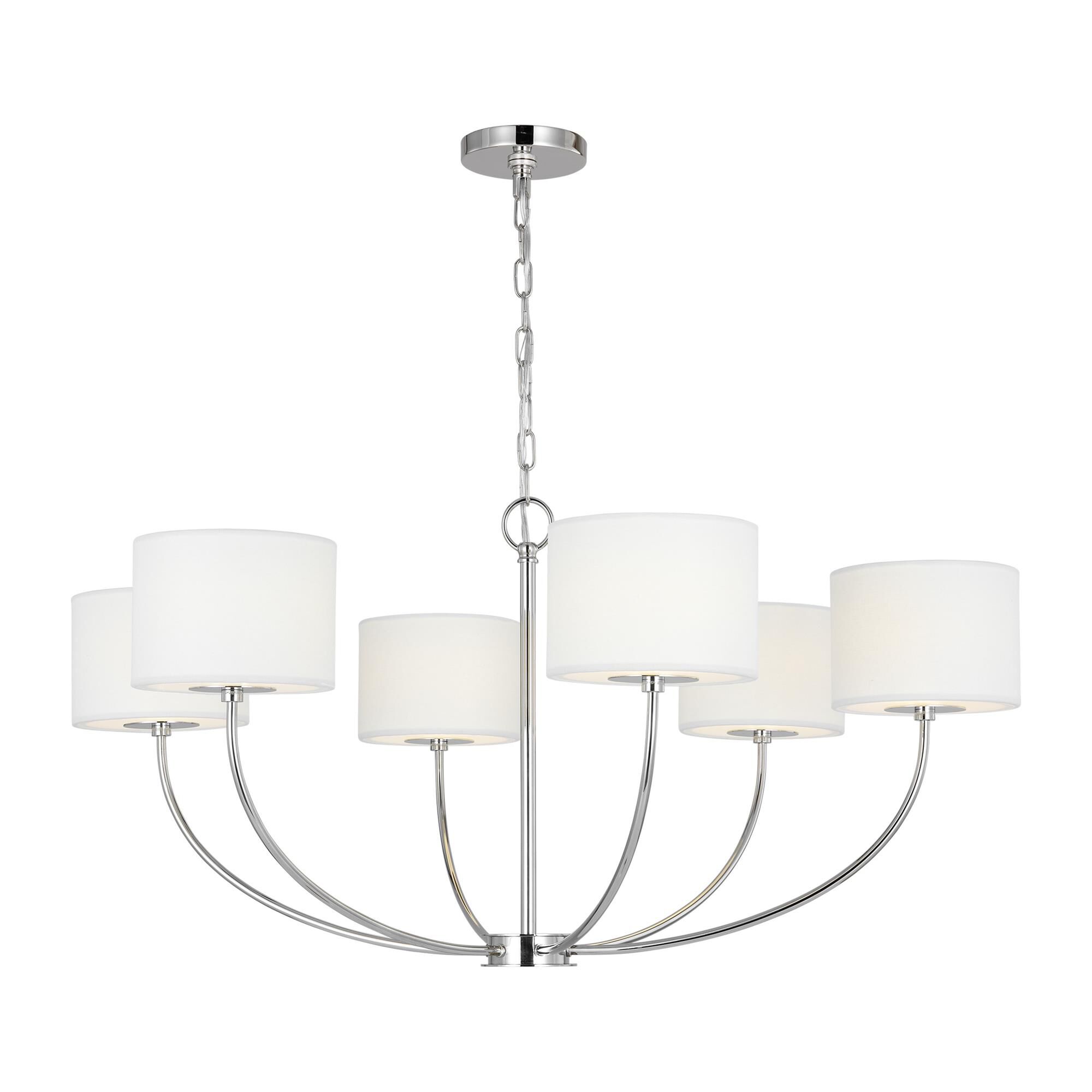 Shown in Polished Nickel finish and White Linen Fabric shade