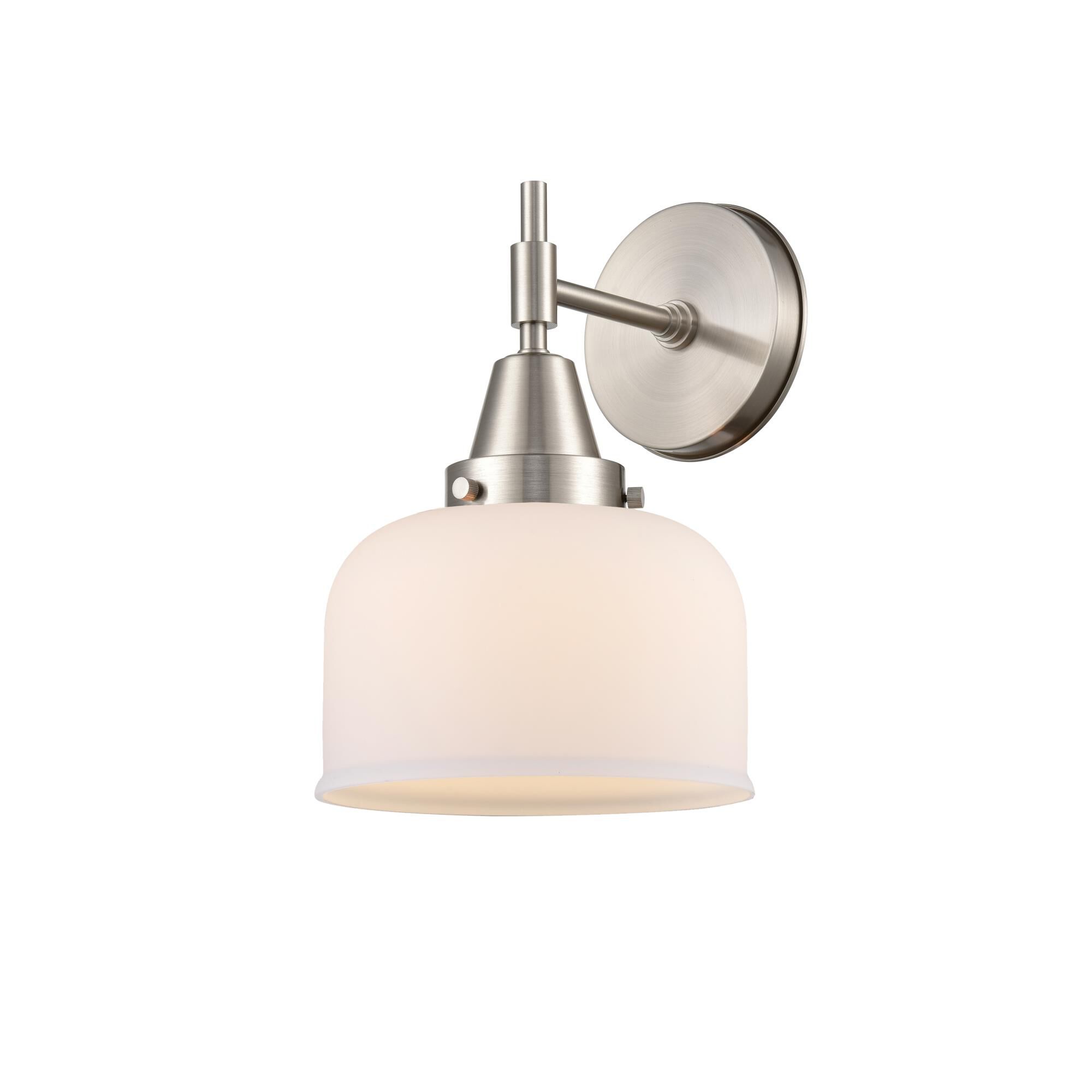 Shown in Satin Nickel finish and Matte White Cased Large Cone glass