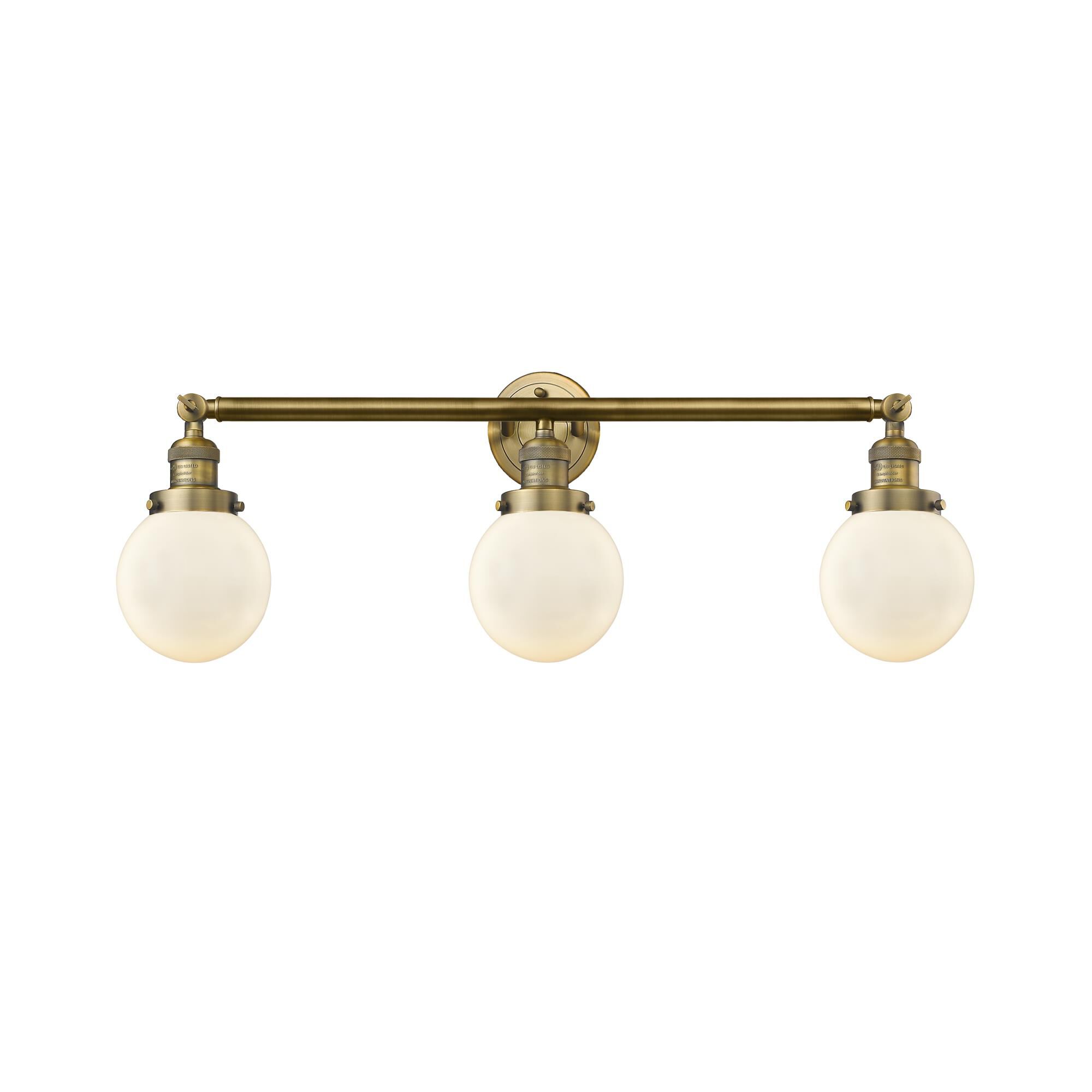 Shown in Brushed Brass finish and Matte White Cased Beacon glass