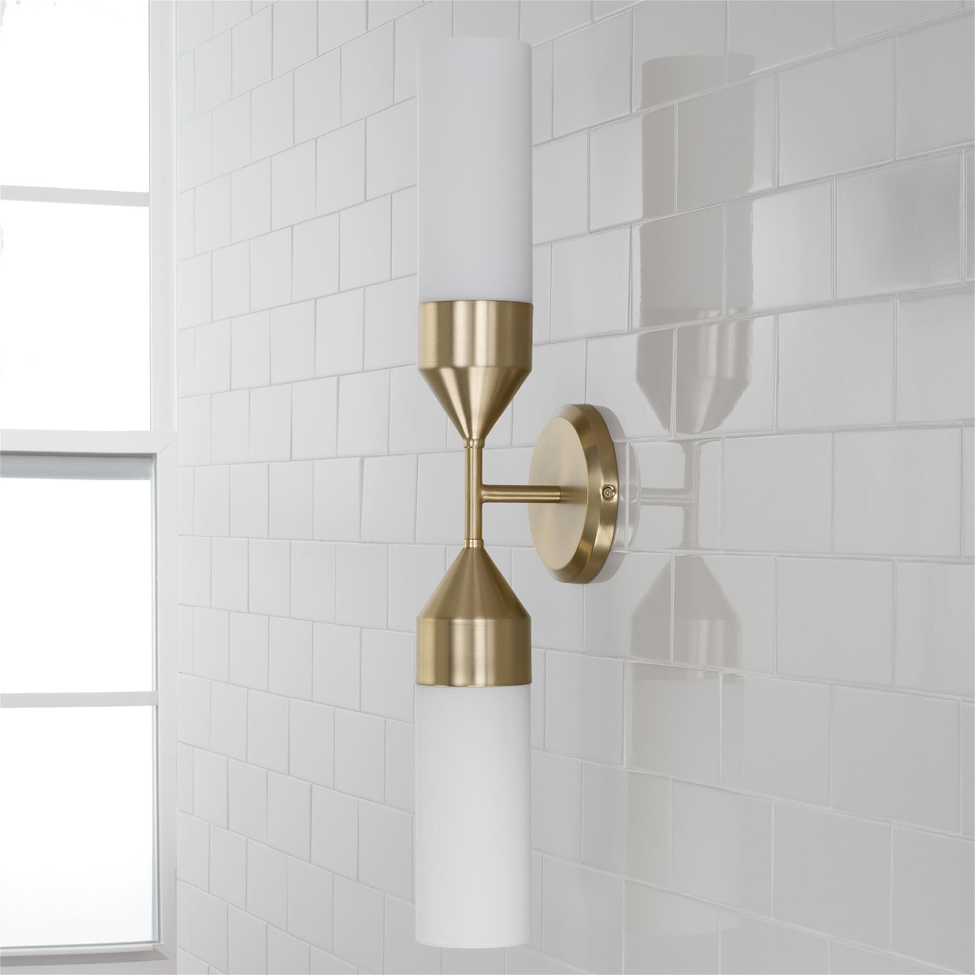 Shown in Matte Brass finish and Soft White glass