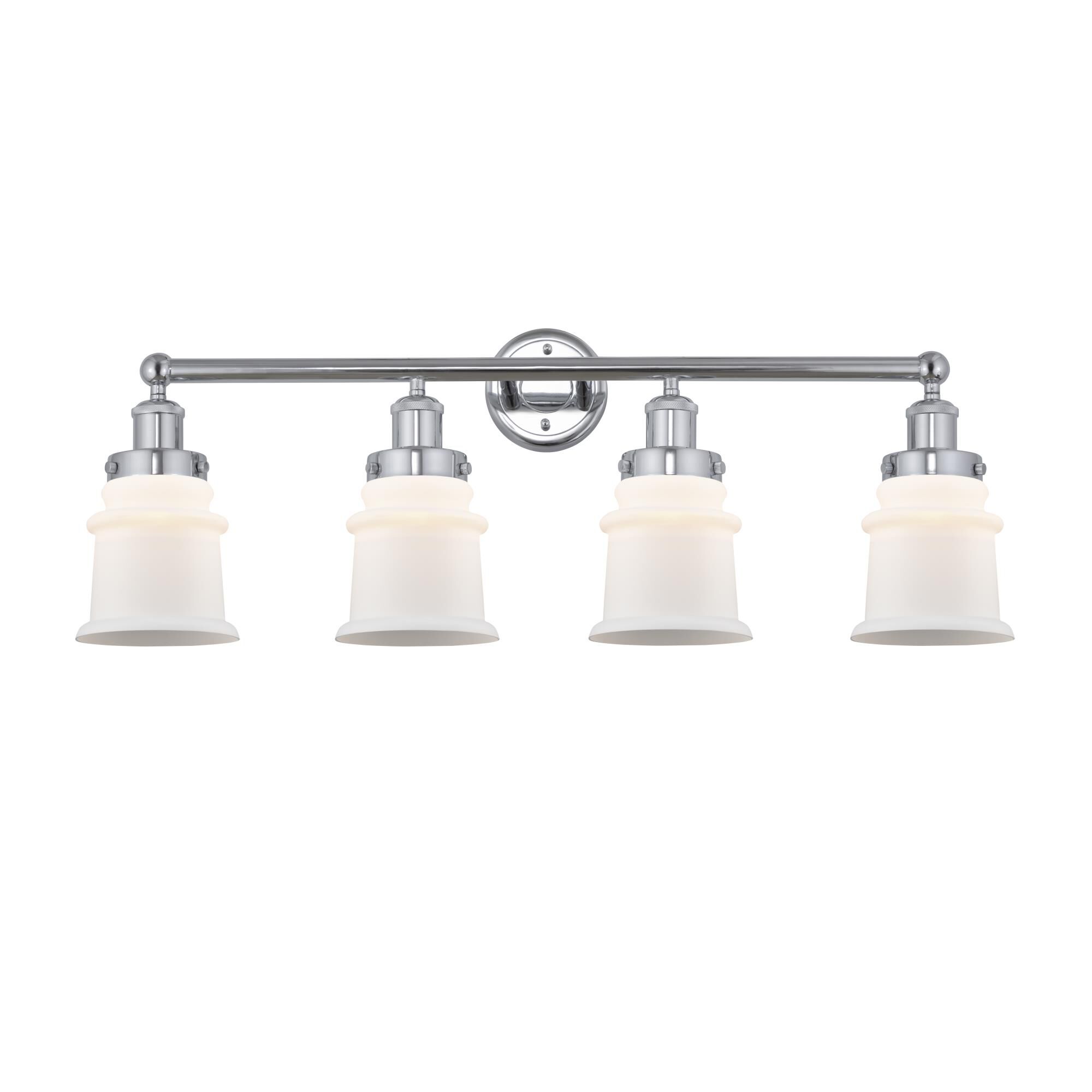 Shown in Polished Chrome, Matte White finish and Matte White glass and Matte White Glass shade