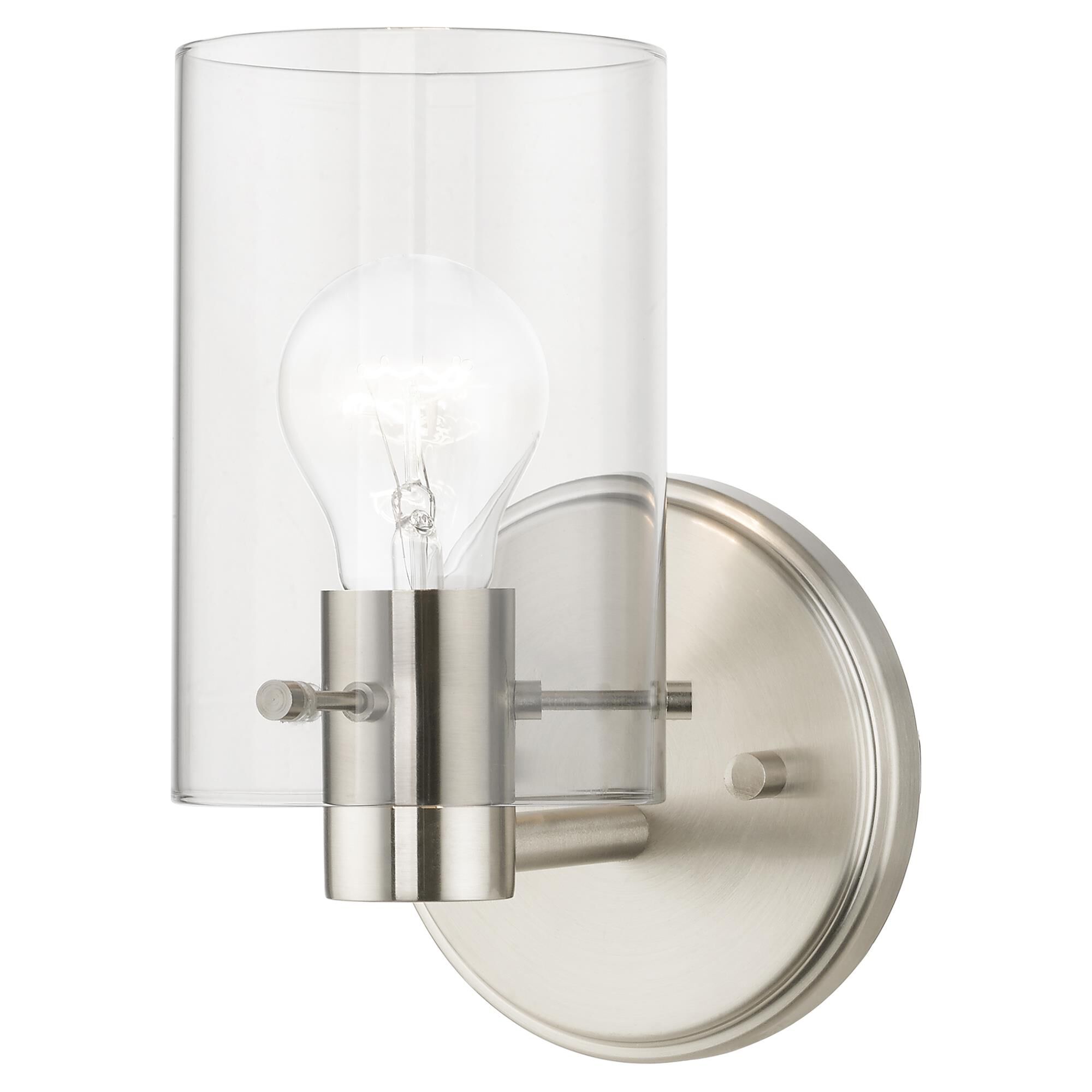 Shown in Brushed Nickel finish and Clear glass