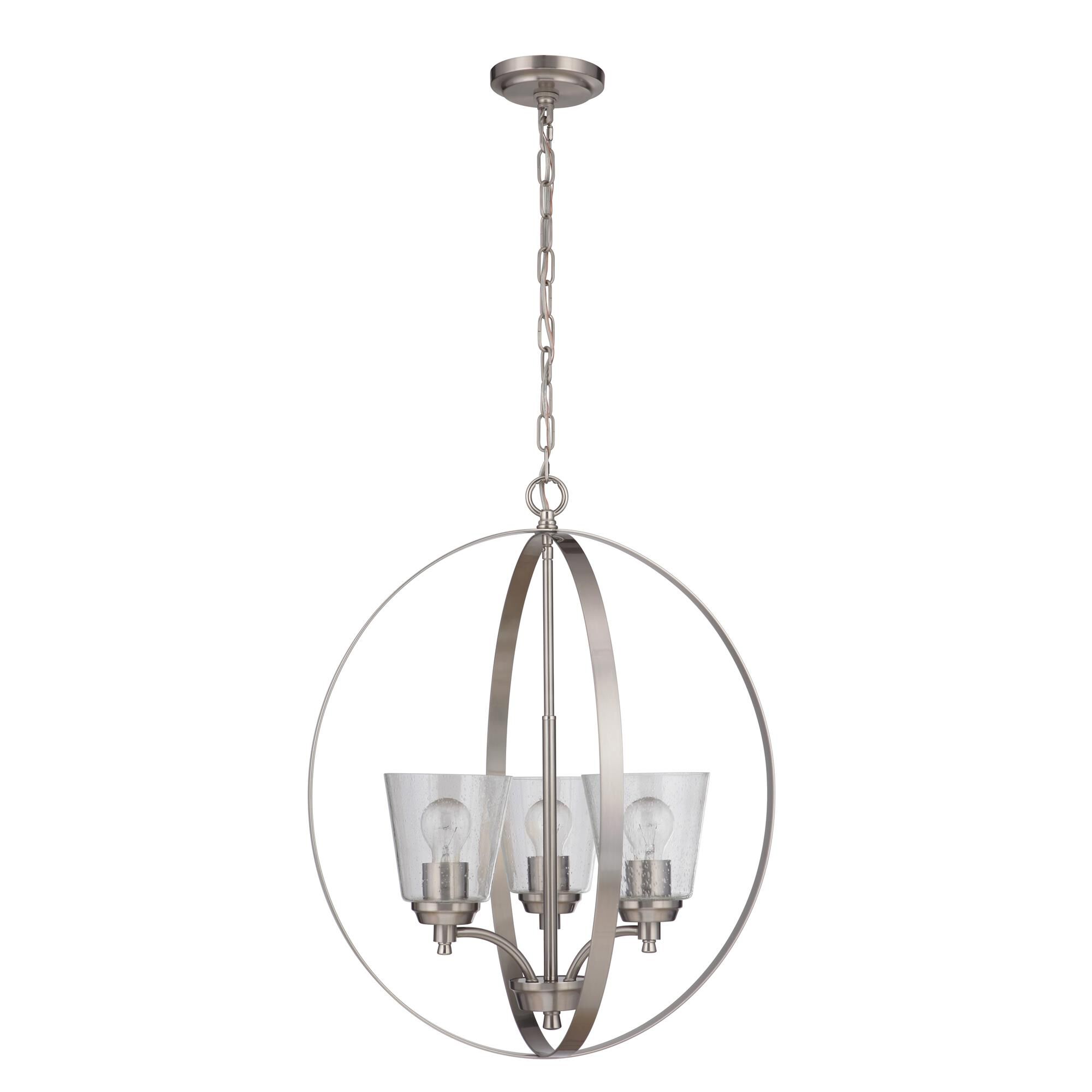 Shown in Brushed Polished Nickel finish and Clear Seeded glass and Glass shade