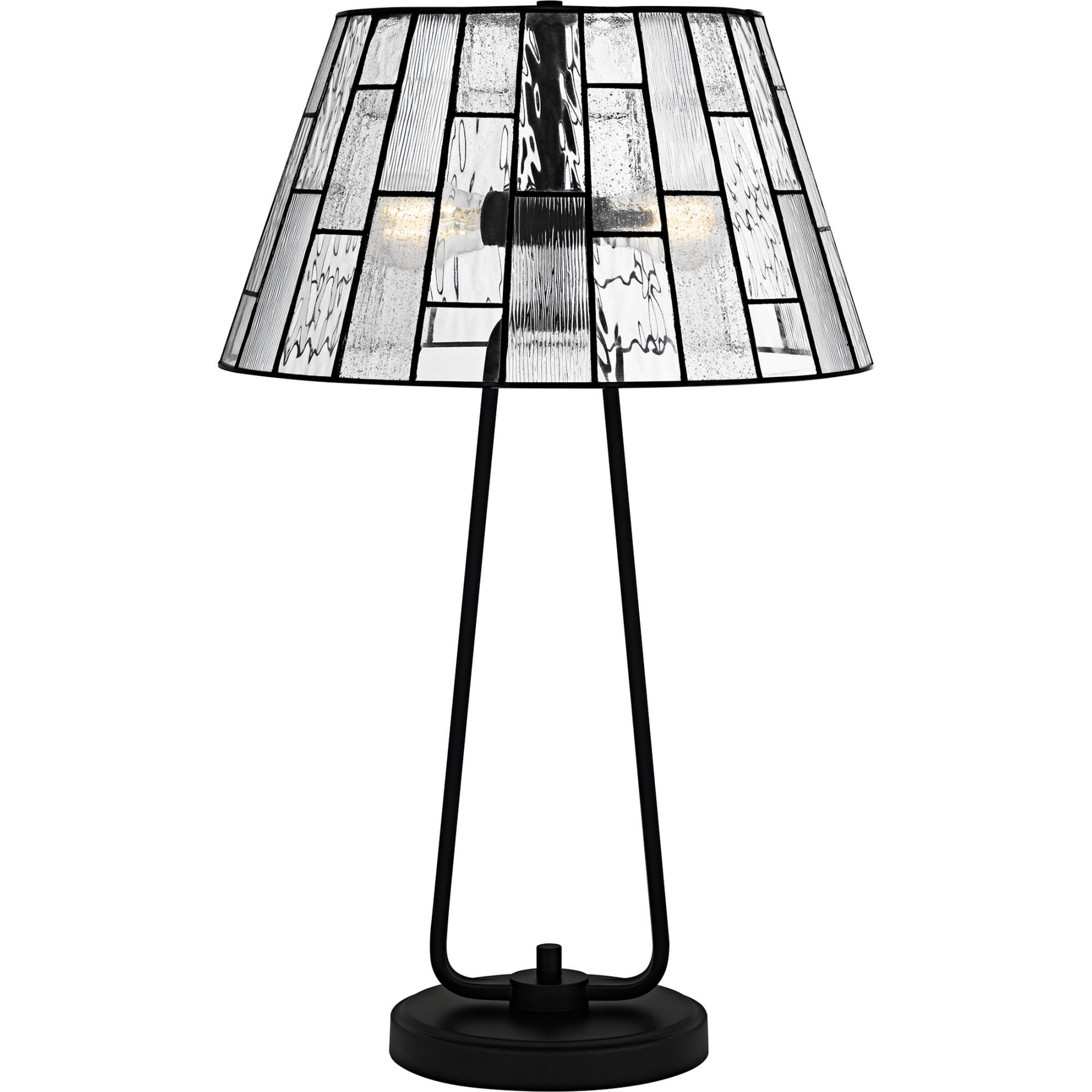 Shown in Matte Black finish and Multitextured Art Glass shade