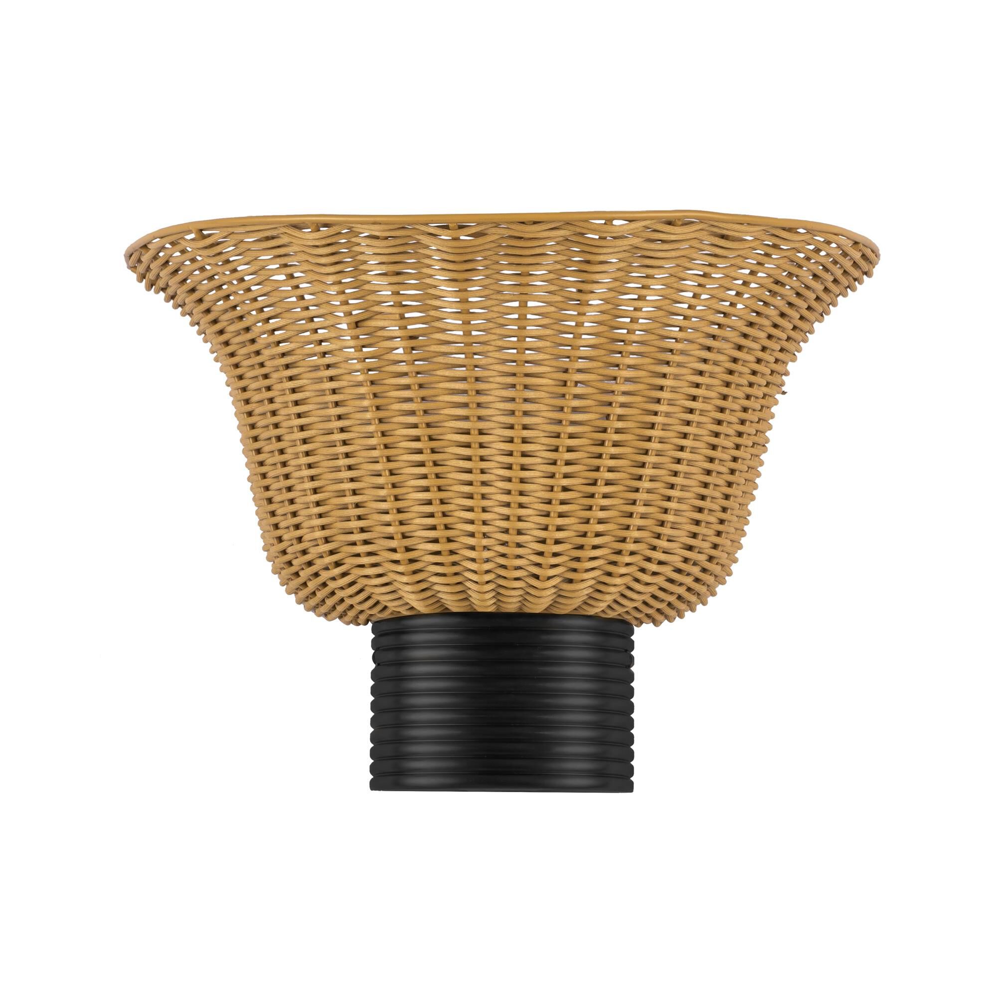 Shown in Matte Black finish and Rattan shade