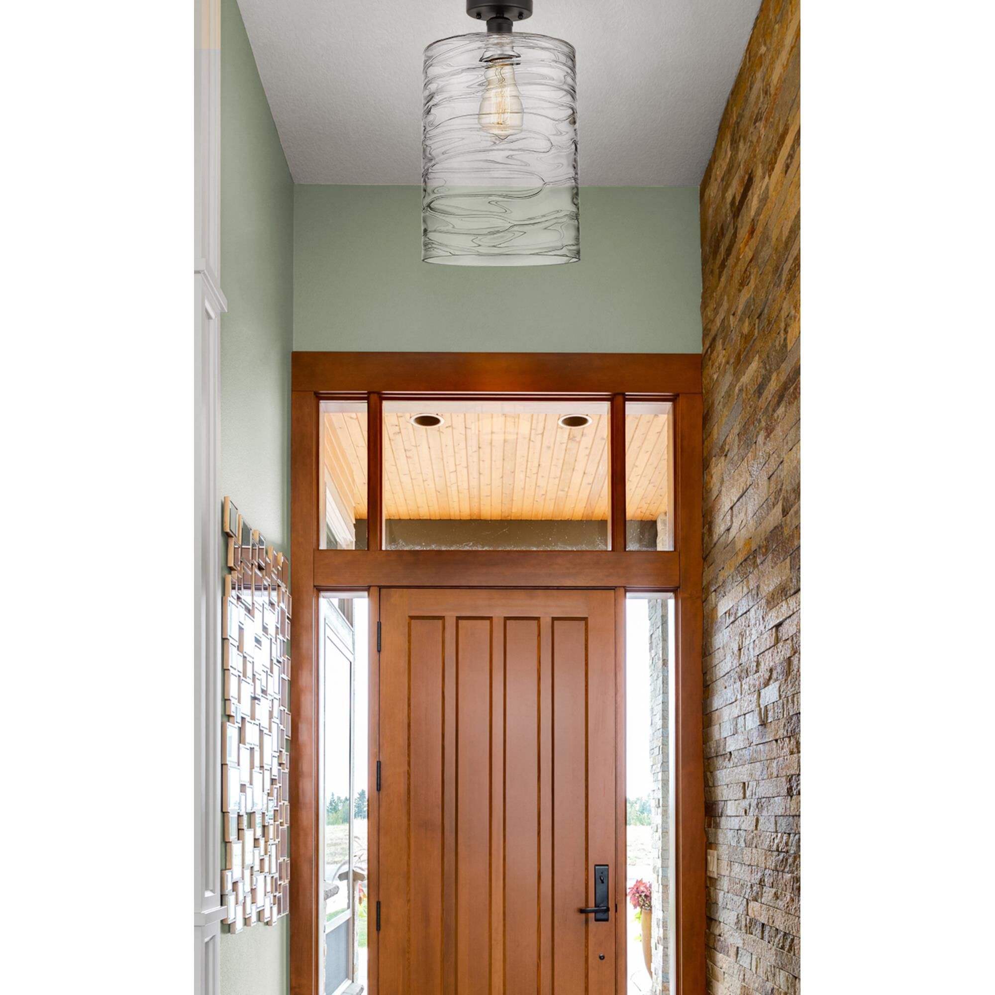 Shown in Oil Rubbed Bronze finish and Deco Swirl glass