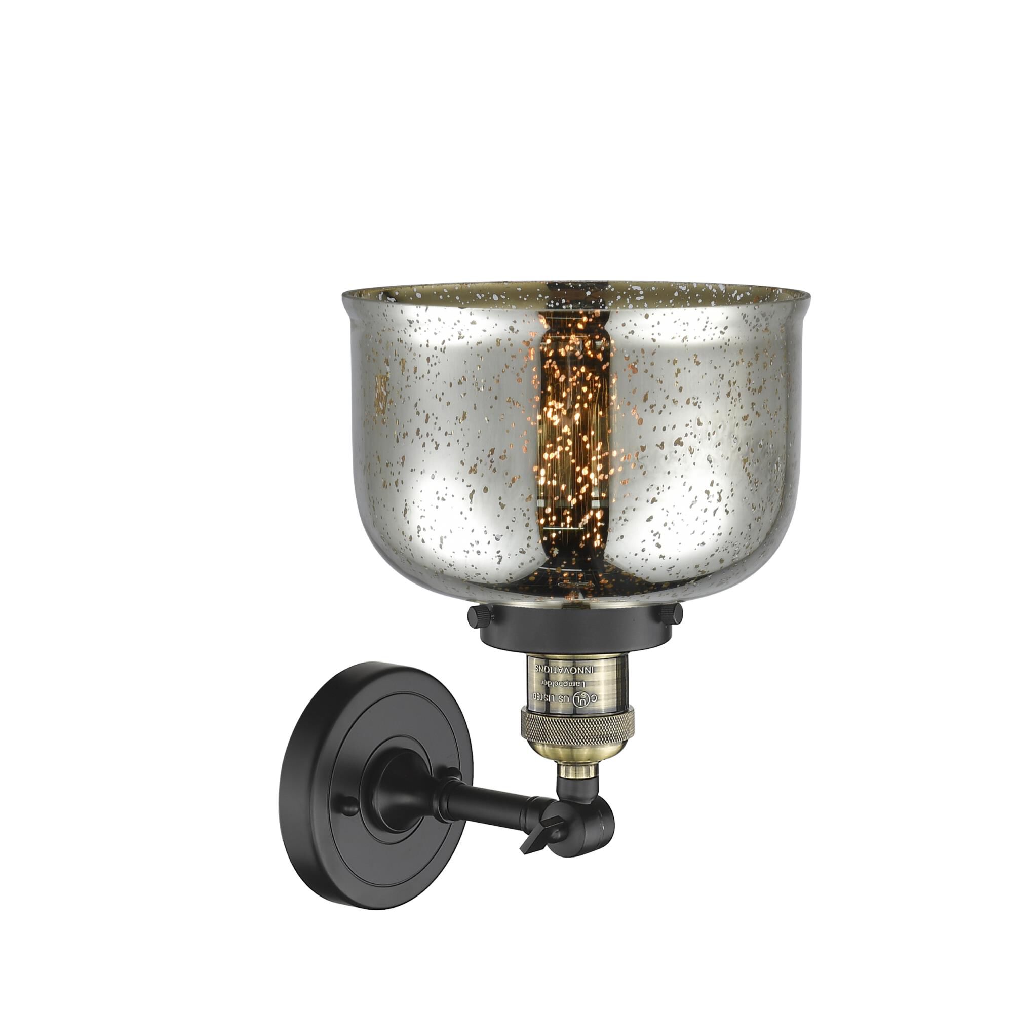 Shown in Black Antique Brass finish and Silver Mercury glass