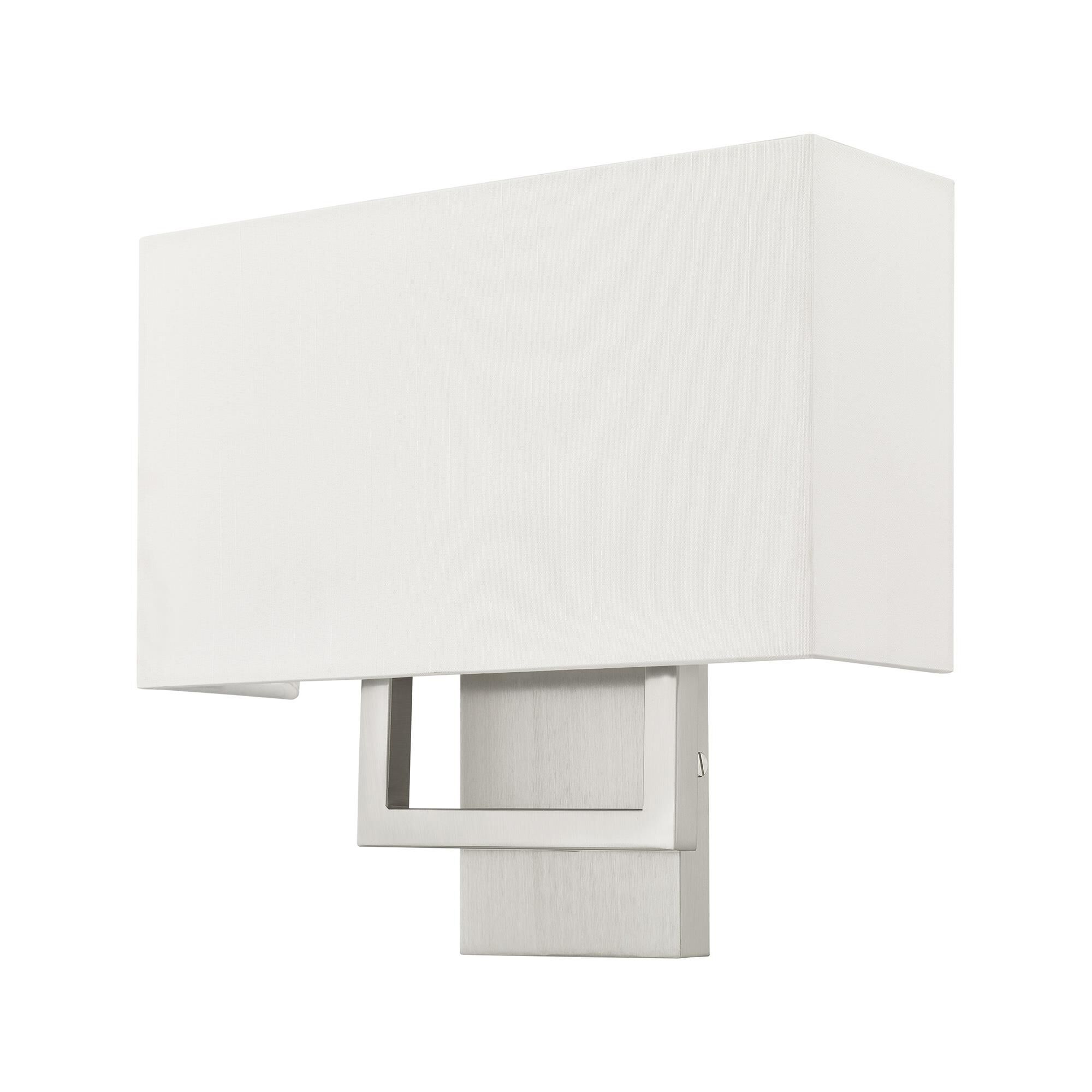 Shown in Brushed Nickel finish and Hand Crafted Off-White Fabric Outside & White Fabric Inside Hardback shade