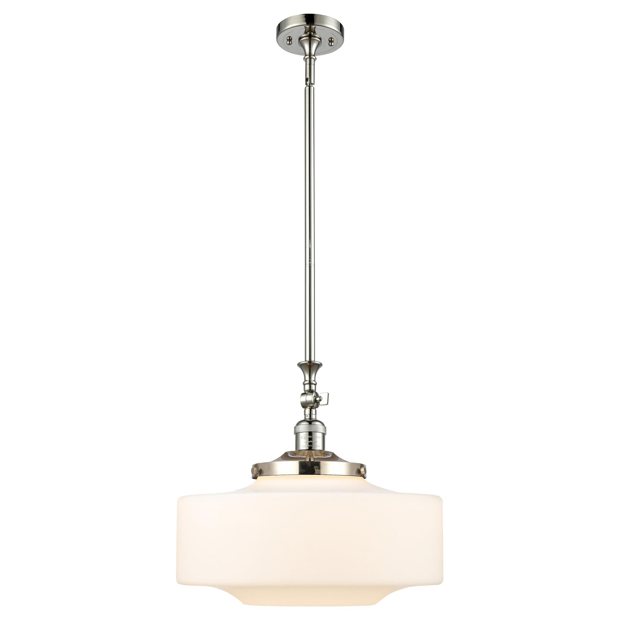 Shown in Polished Nickel finish and Matte White Cased Large Bridgeton glass