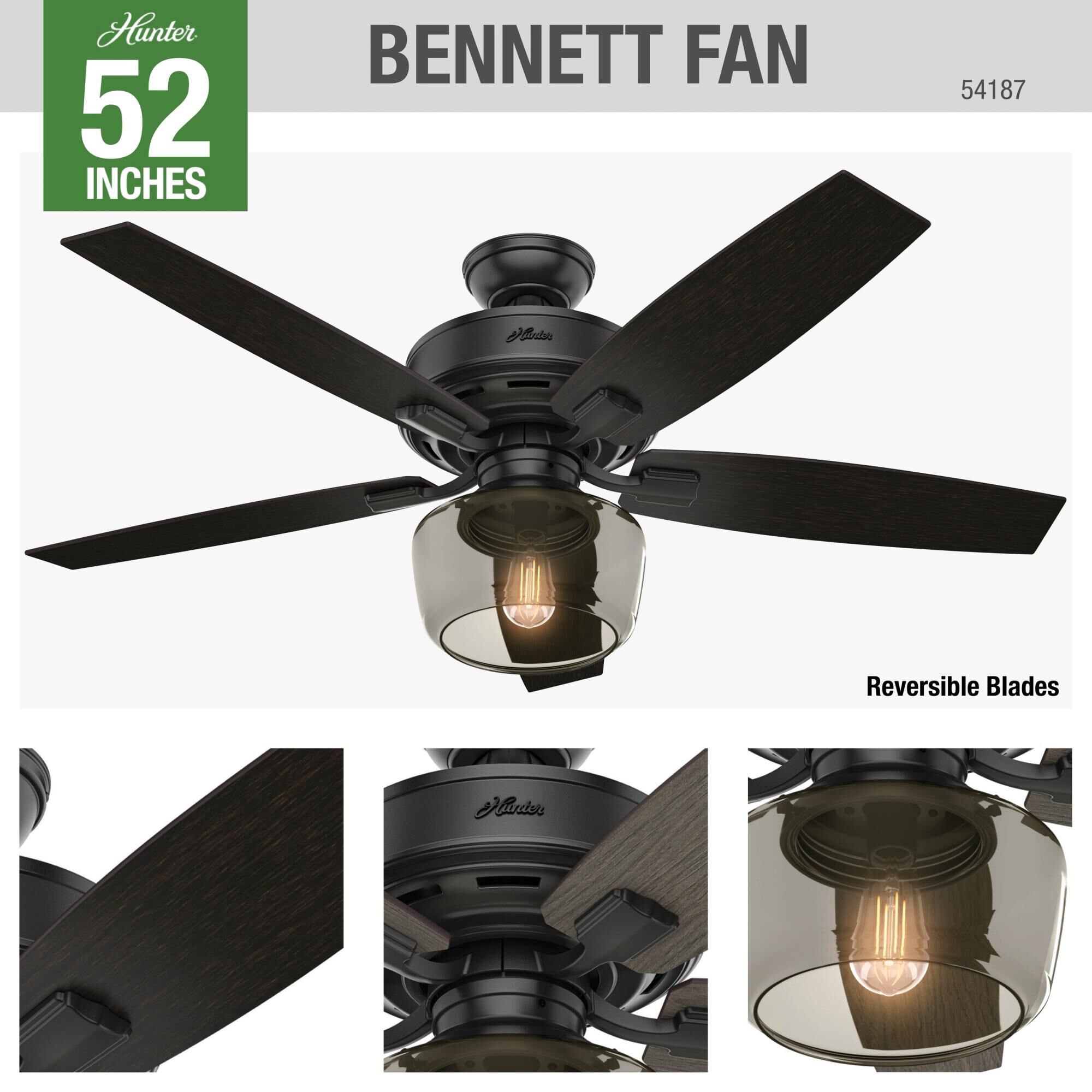 Bennett 52 Inch Ceiling Fan with Light Kit by Hunter Fan