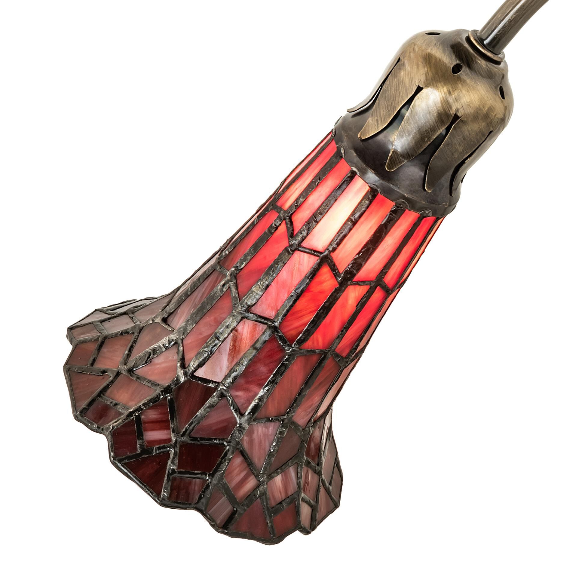 Shown in Antique Brass finish and Ruby glass