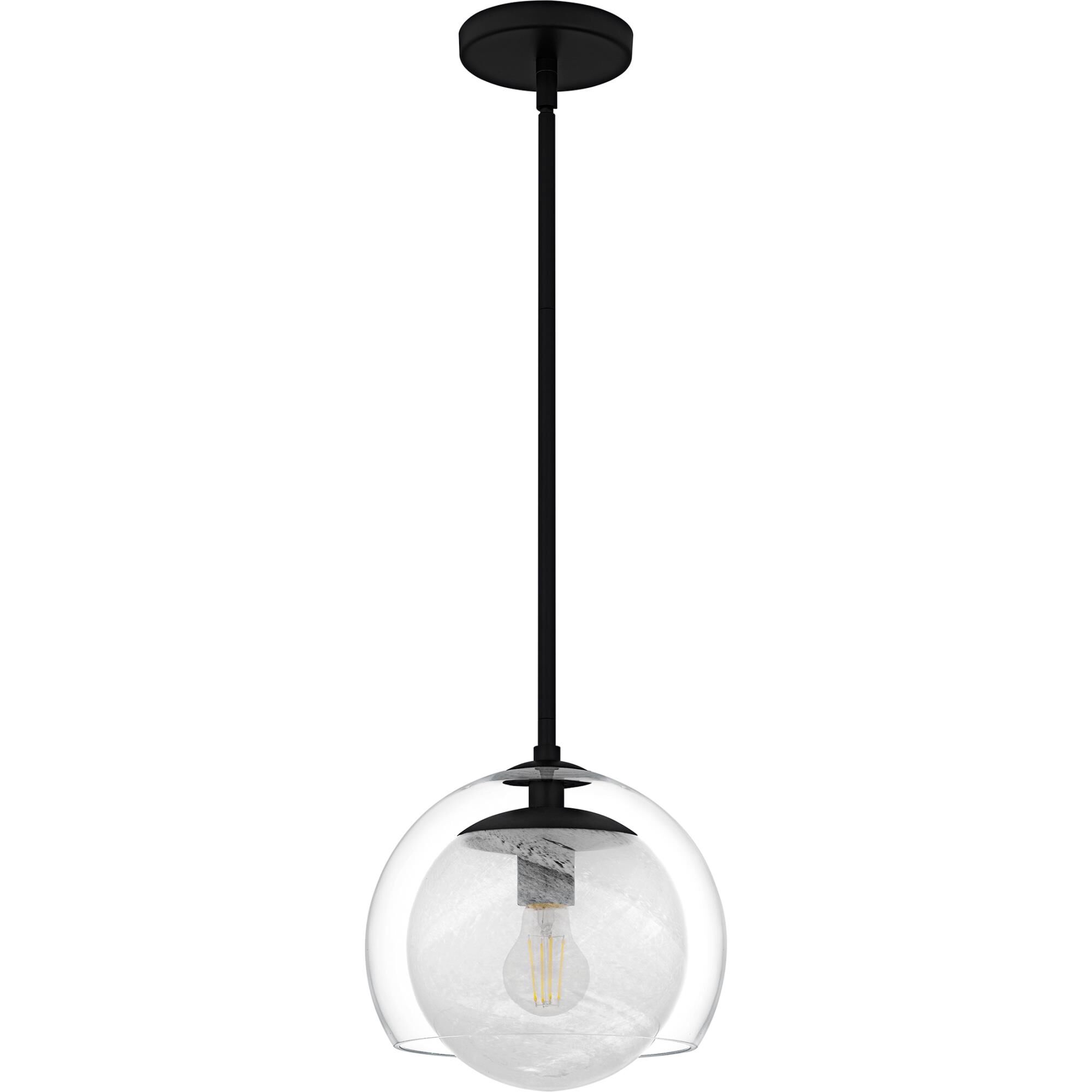 Shown in Matte Black finish and Clear Glass With Cloud Glass Inside, Clear Glass Outside shade