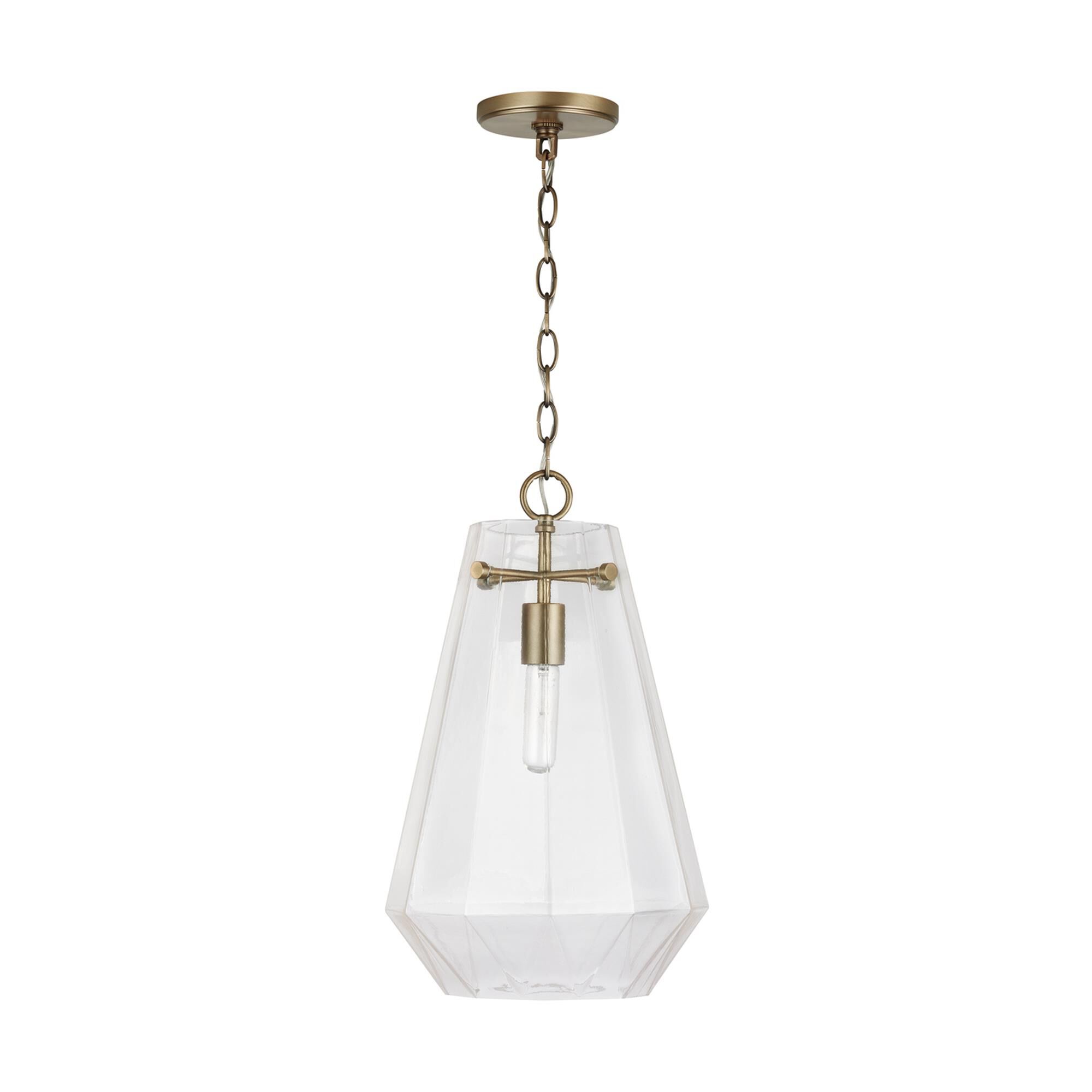 Shown in Aged Brass finish and Clear Prismatic glass