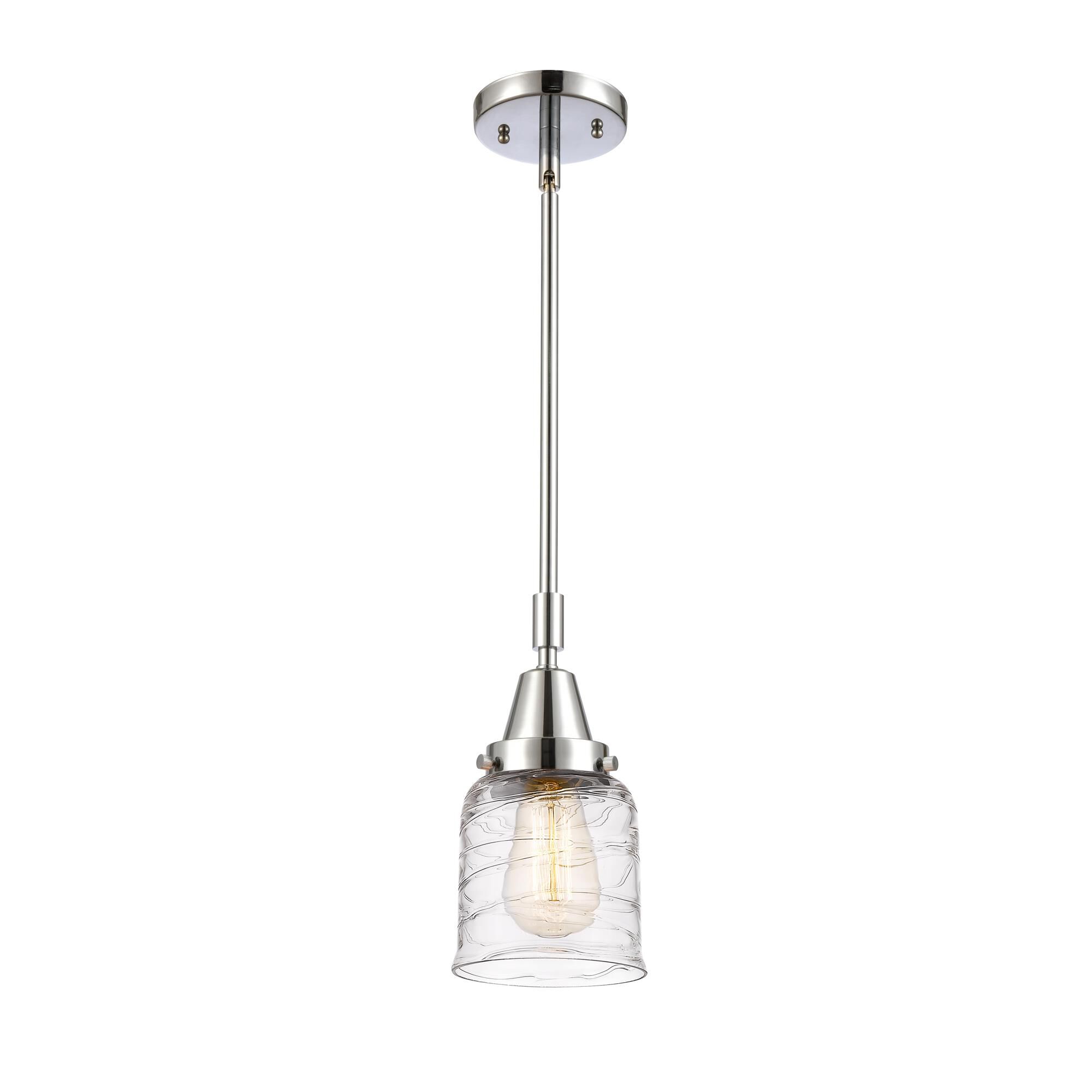 Shown in Polished Chrome finish and Clear Deco Swirl Small Bell glass