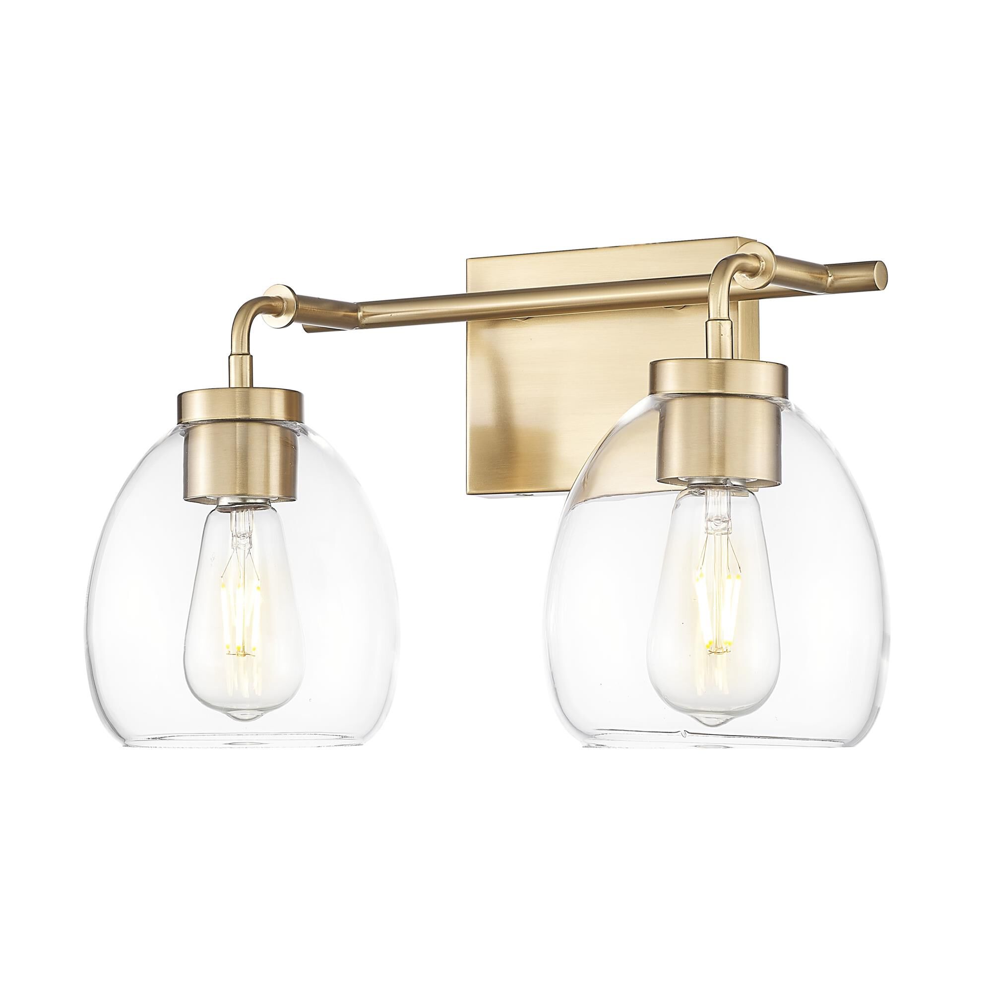 Shown in Brass finish and Clear Glass Globes shade